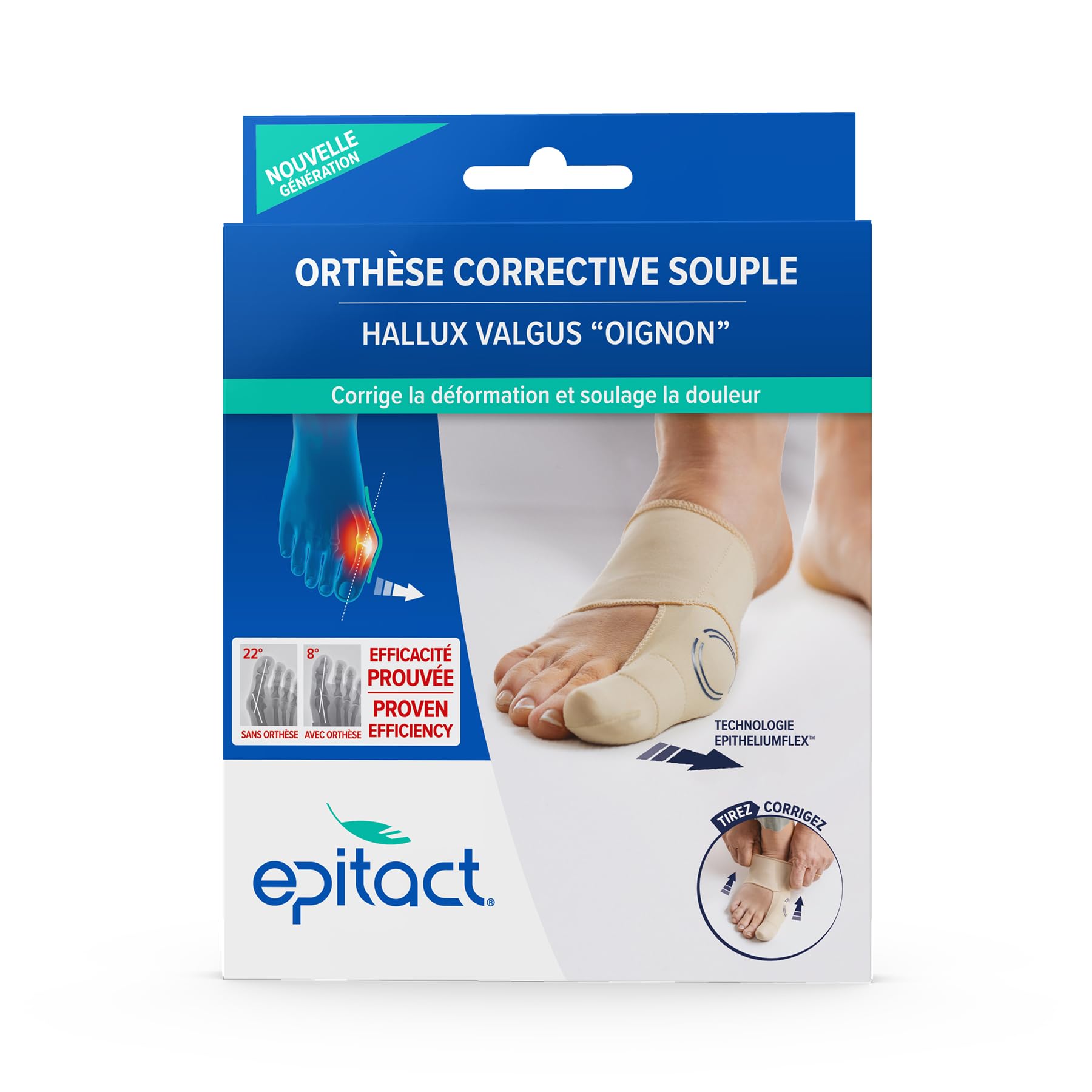 Epitact Orthèse Hallux Valgus Jour Corrige la Déformation à la Marche Soulage les Douleurs Fine Souple L (Lot de 1)