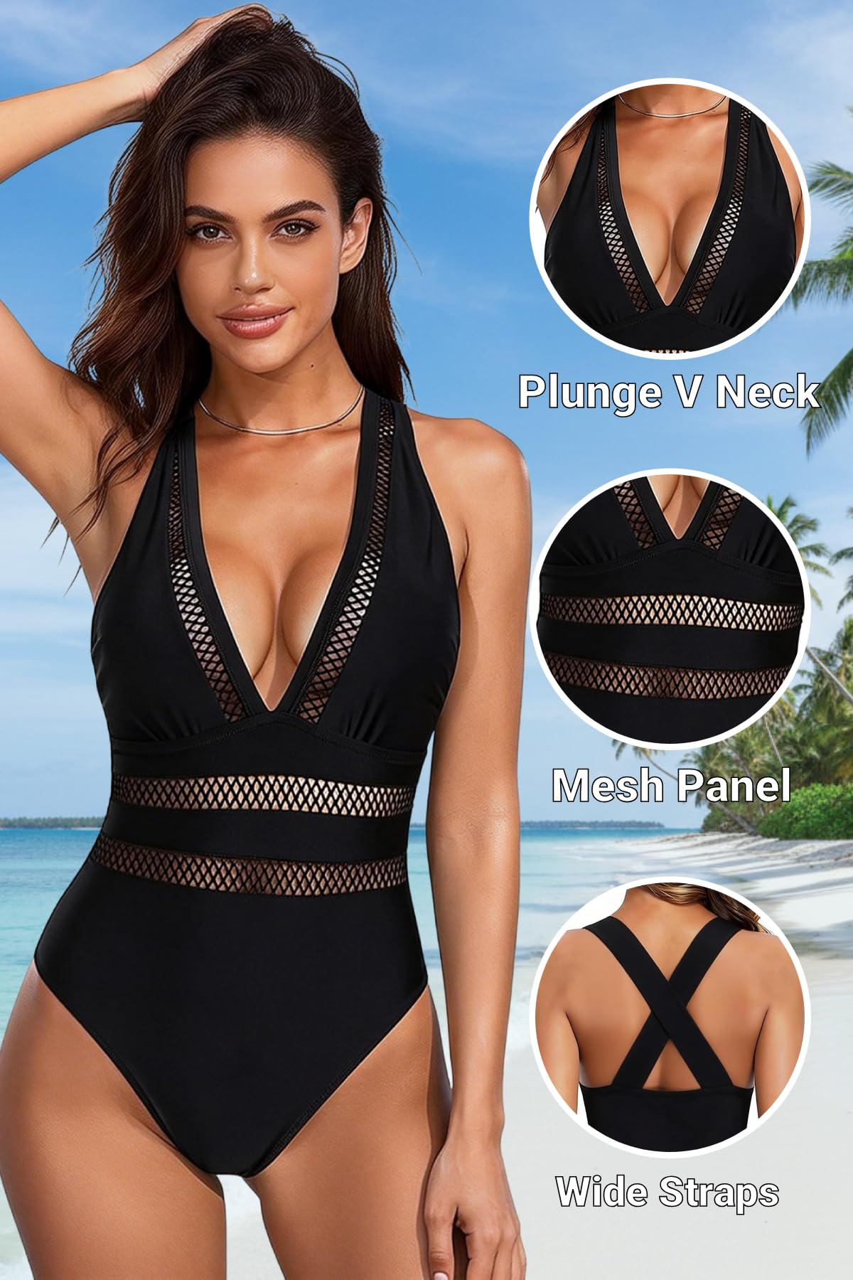 Tempt Me Women Sexy One Piece Swimsuits Deep V Neck Bathing Suits Plunge Hollow Out Swimwear: Medium Black