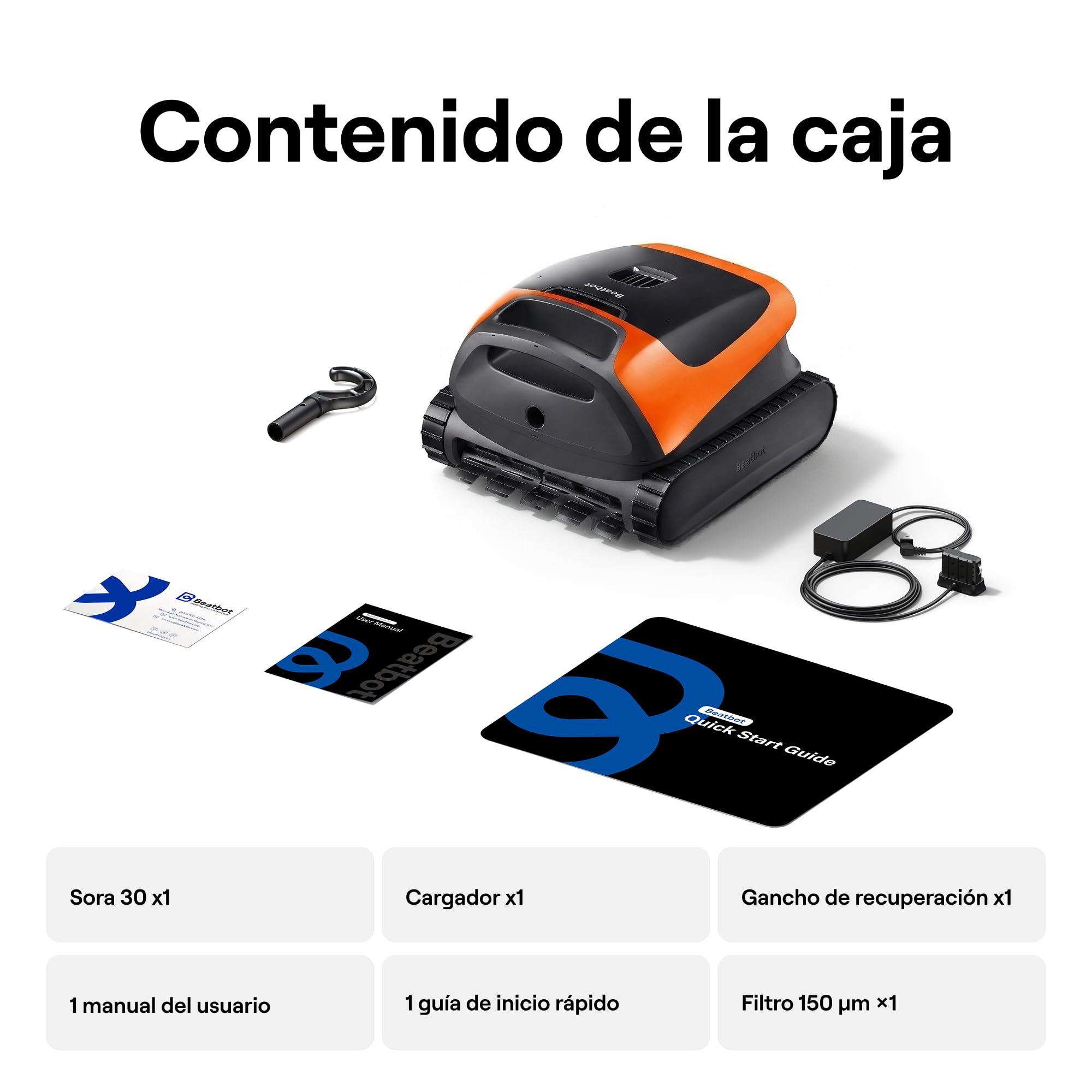 Beatbot (2026 Nuevo Sora 30 Robot Piscina limpiafondos y Paredes, Plataformas y línea de flotación, 25700 LPH, Posicionamiento Superficie, 5l residuos,App,Piscinas enterradas y elevadas, Orange