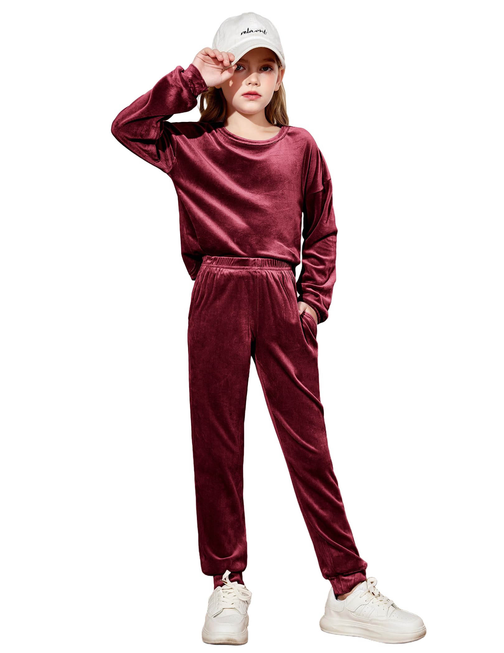 Arshiner Girls 2 Piece Outfits Kids Casual Velour Sweatshirts &amp; Pants Set