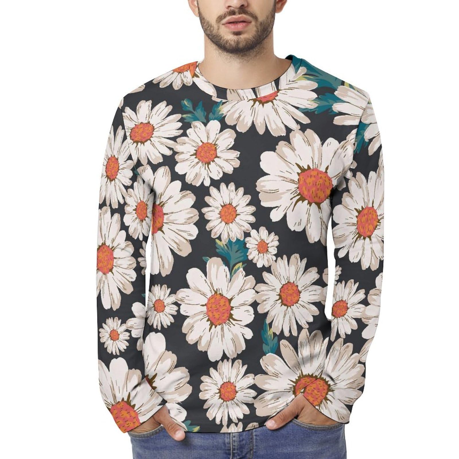 Amazon.co.jp: レトロ調 花柄 長袖tシャツ メンズ レディース ロングt 