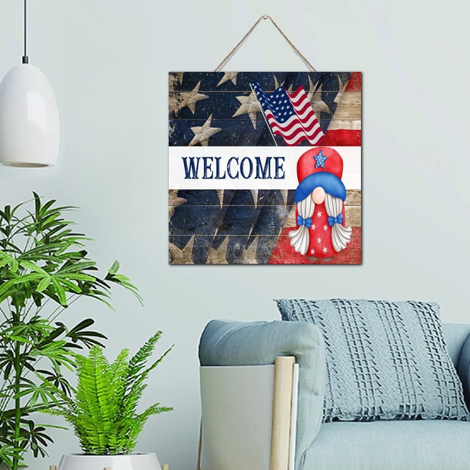 Décoration murale bois buanderie et salon avec bannière américaine vintage 30cm