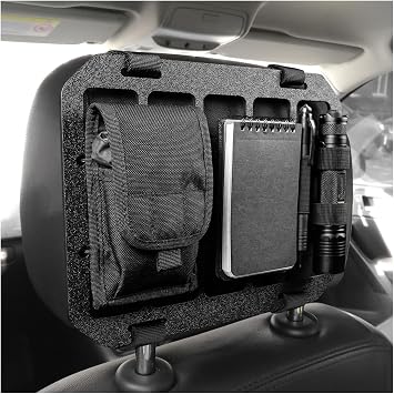 Car Visor Organizer MOLLE Panel, Auto Modular Storage Shelf MOLLE Panel with Mounting Straps, Rigid Tactical Gear Storage Rack EDC Pouch Tool for Most Vehicle Sun Visors Headrest Panel
