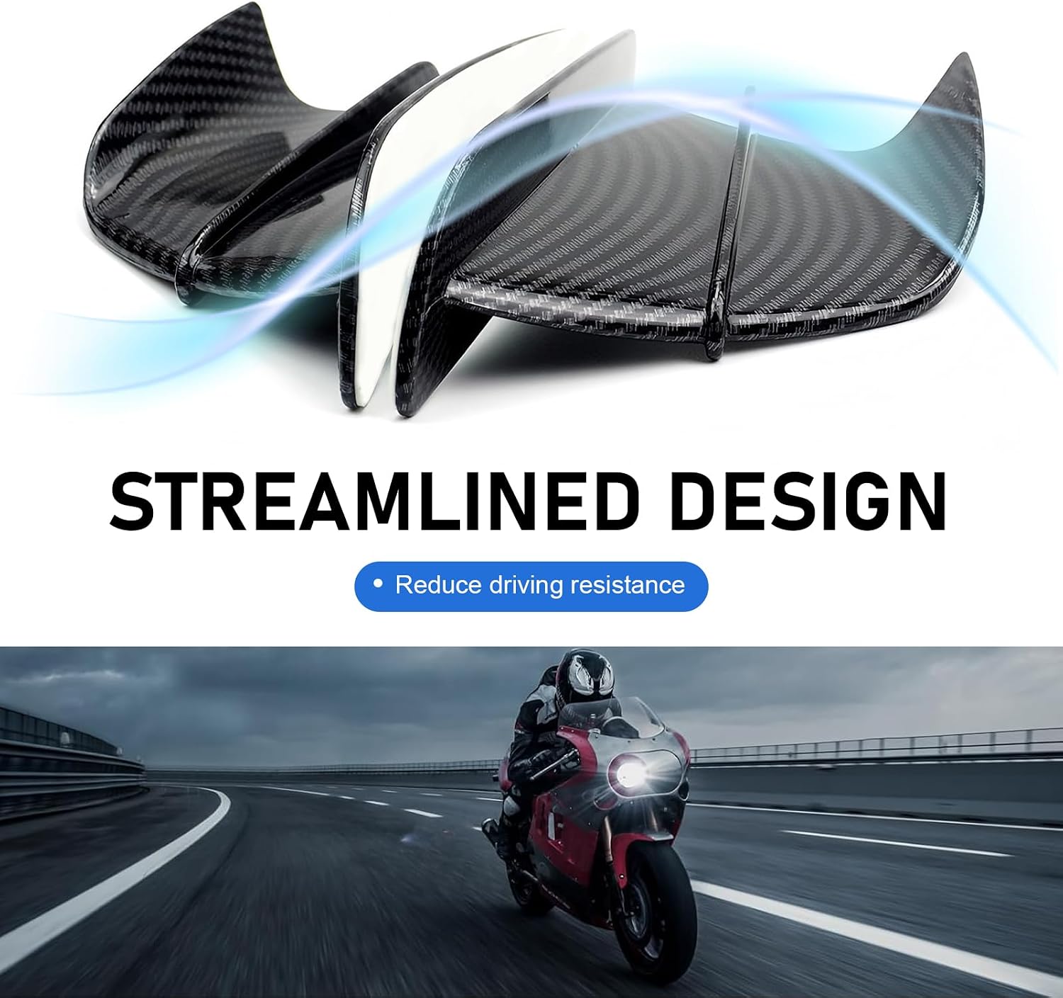 2 PCS Motorcycle Fairing Wings, Carbon Fiber Side Spoiler, Self-Adhesive ABS Aerodynamic Wing, Fashion Air Deflectors Fairing Winglets Modified, Universal Accessories for Motorcycle Scooters