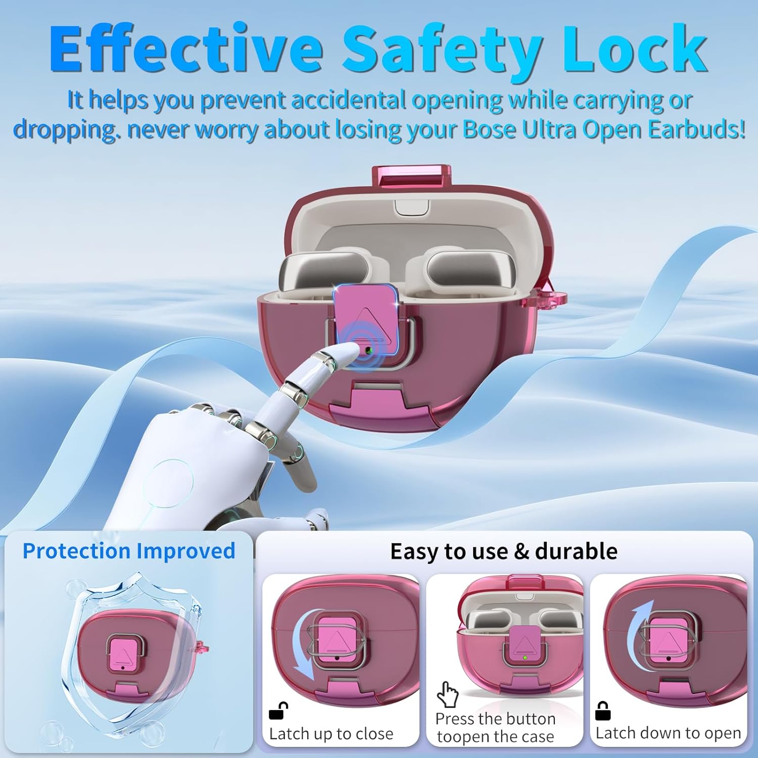 for Bose Ultra Open Earbuds Case with Secure Lock & Phone Stand, Soft TPU Shockproof Protective Clear Case for Bose Open Ear Earbuds Accessories with Cleaning Pen & Keychain (Deep Rose) - Image 4