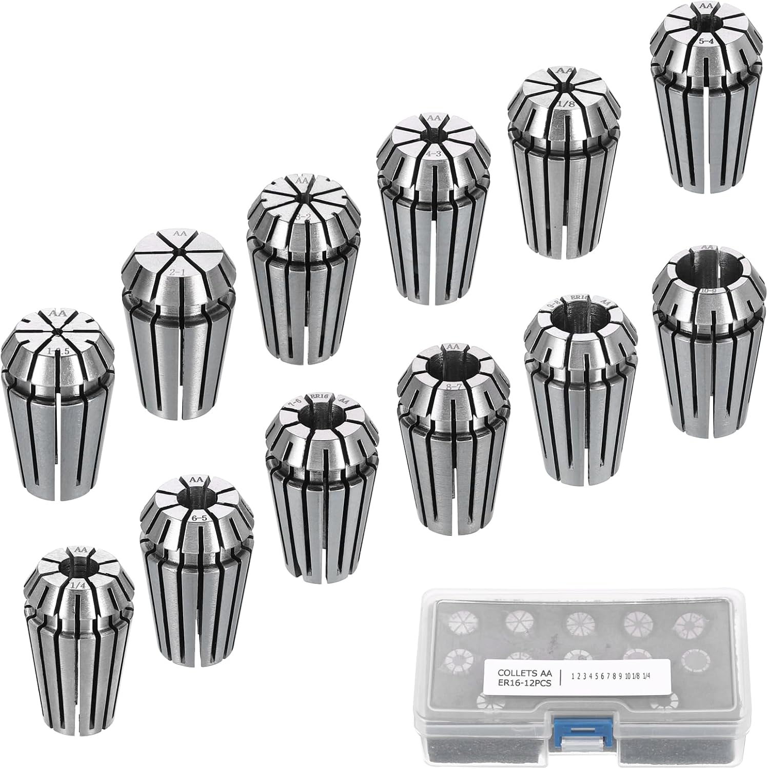 HARFINGTON 12pcs Spring Collet Chuck ER16 1mm-10mm 1/8" 1/4" 65Mn Spring Steel Precision Router Collets for CNC Engraving Milling Lathe Tool