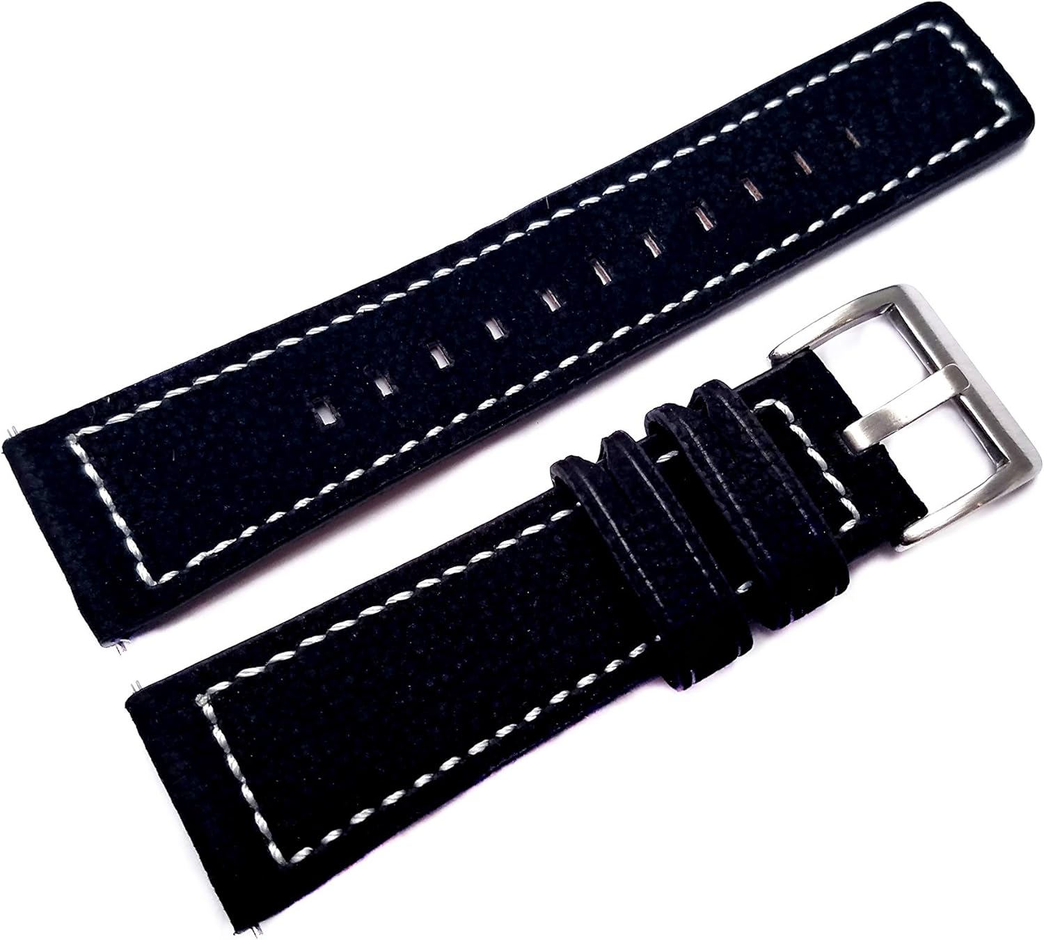 Black Suede with White Stitches Band Compatible with Fitbit Versa 2 and Versa Smartwatch Elegant Soft Leather Strap Bracelet with Quick Release Pins