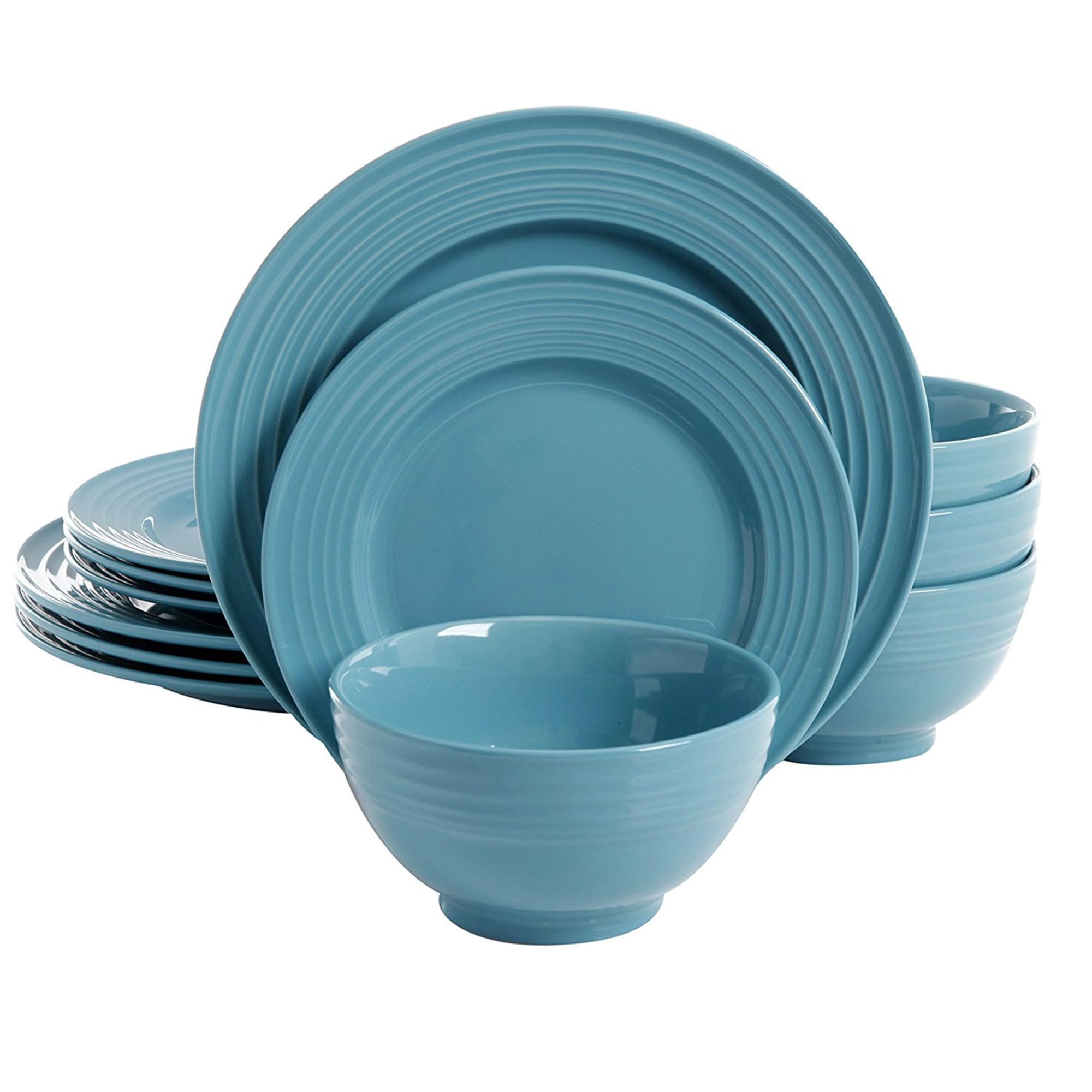 Service de Table 12 pièces Turquoise Gibson vaisselle assiette et bol coloré