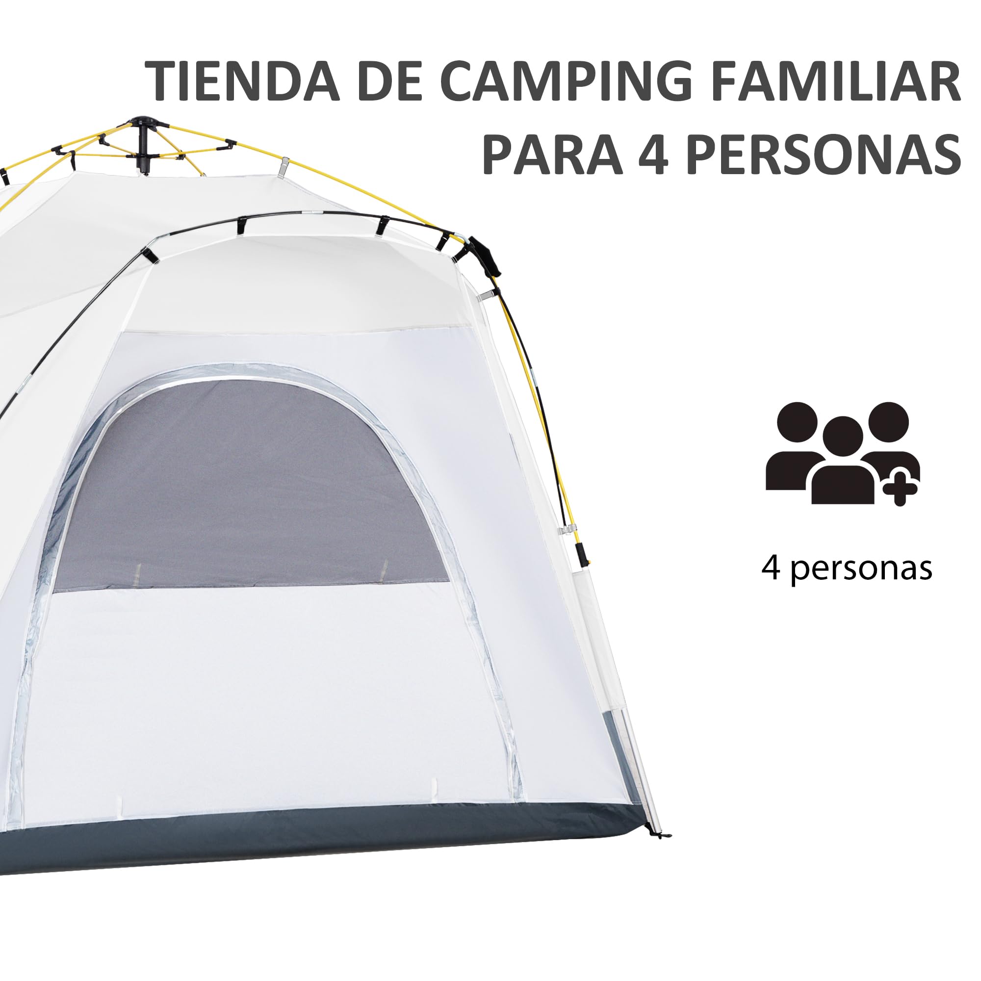 Outsunny Tienda de Campaña Instantánea para 4 Personas 240x240x199 cm Gris y Blanco
