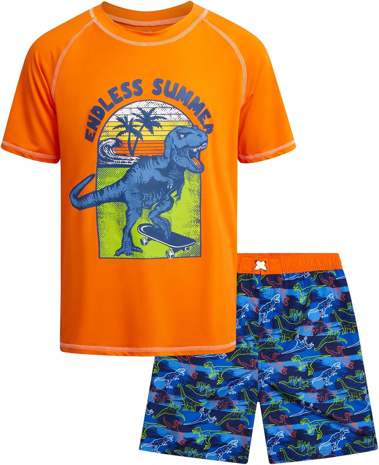 Quad Seven Boys Rash Guard Swimsuit Set - Kids Short Sleeve Bathing Suit Swimwear Sets (Sizes: 5-12)