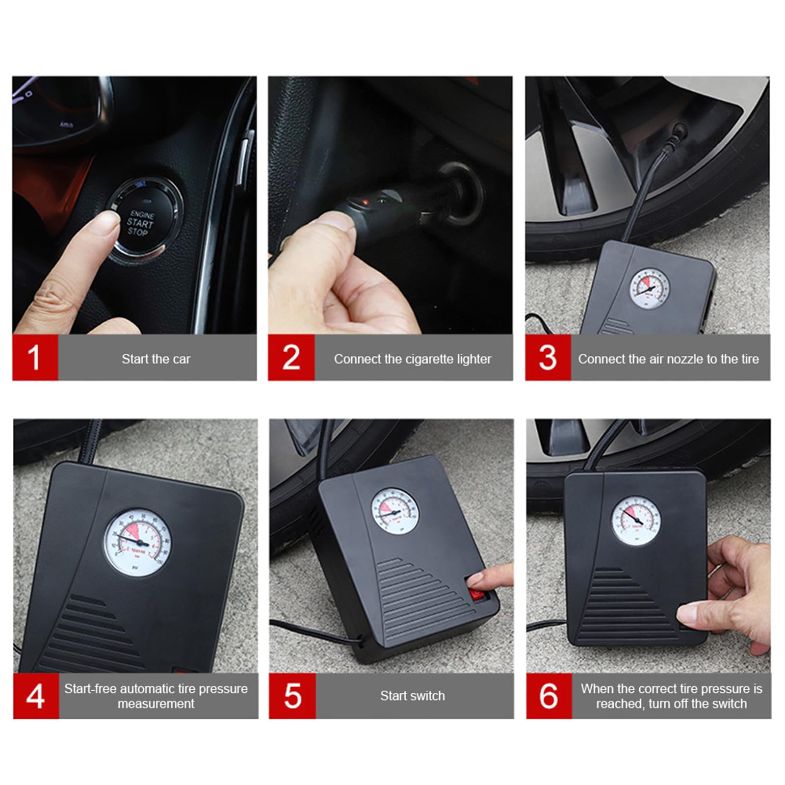 Compressore d'aria portatile Auto elettrica Automatico Moto BicycleBall Gonfiatore di pneumatici Rivelatore di pressione digitale Compressore d'aria Portatile per Auto Gonfiatore Pneumatico Attacco