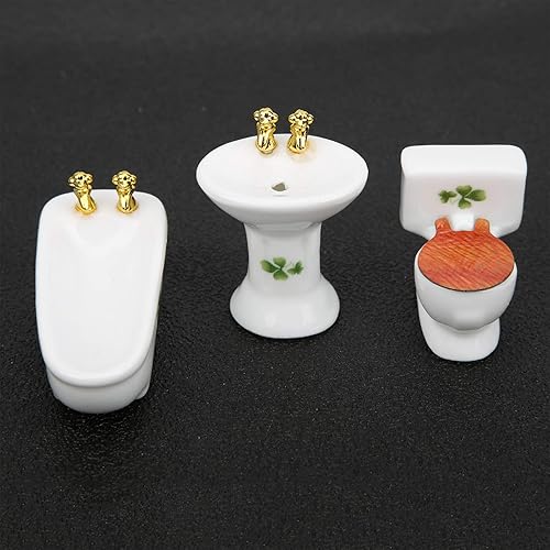 Miniatura 7 de Juego de baño en miniatura de casa de muñecas, 1: 24 juego de baño de porcelana en miniatura para casa de muñecas, muebles de casa de muñecas para