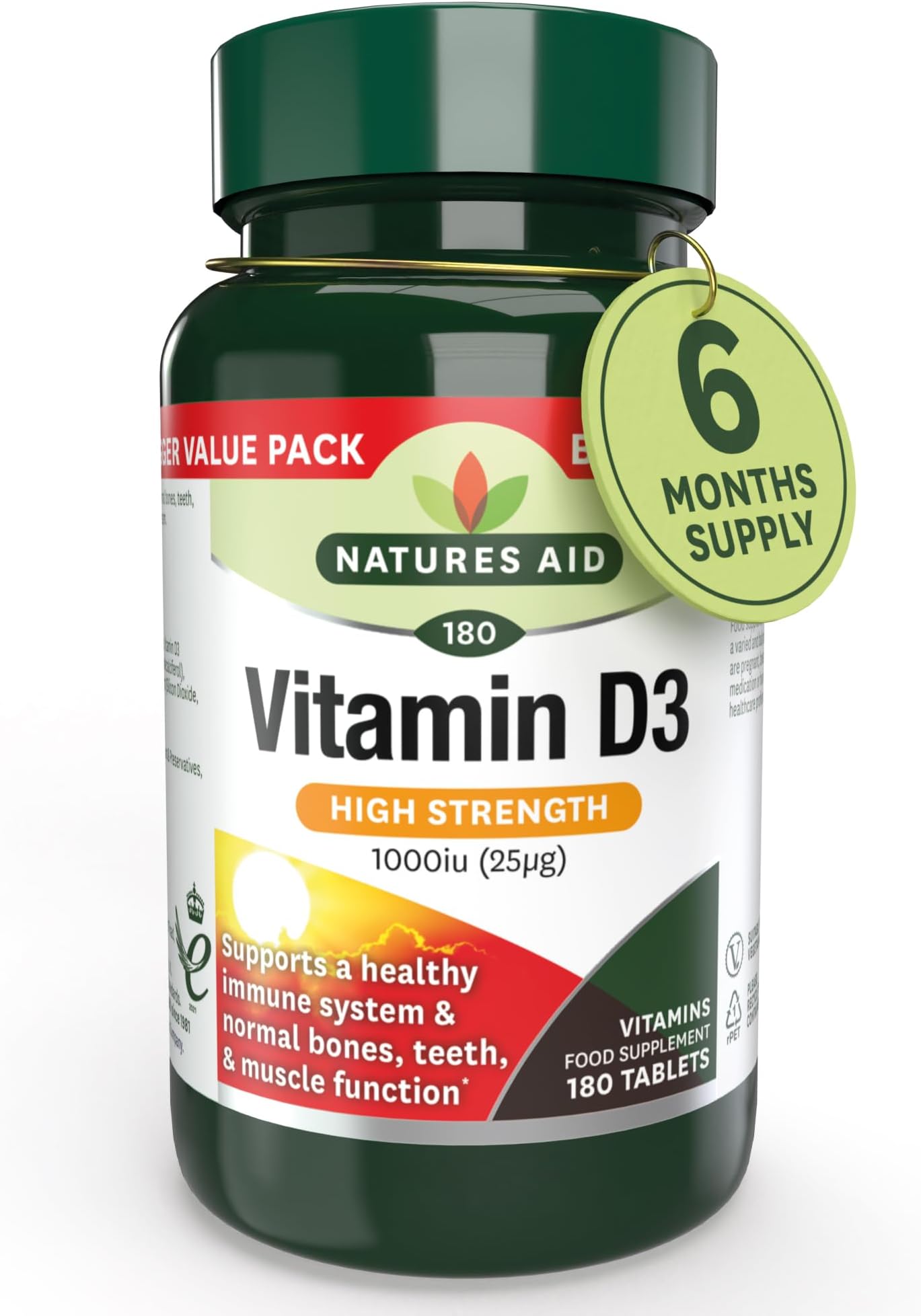 Vitamin D3 1000iu โ High Strength Supplement for Bone, Muscle & Immune Support โ Vegan, Non-GMO, Gluten-Free โ Essential Nutrient โ 180 Tablets