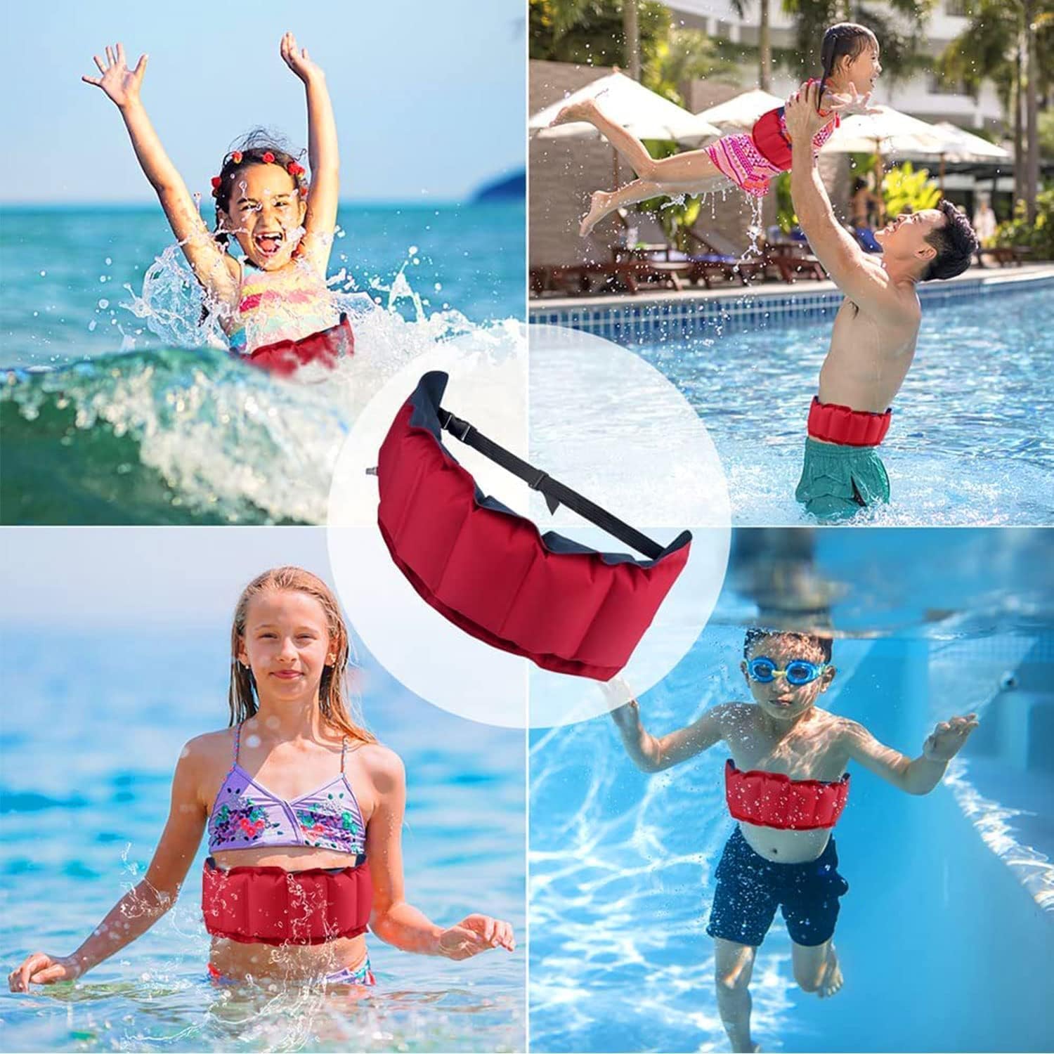 2 cinture da nuoto gonfiate, cintura da nuoto regolabile, cintura gonfiabile per bambini e adulti, per sport acquatici, nuoto ausiliario