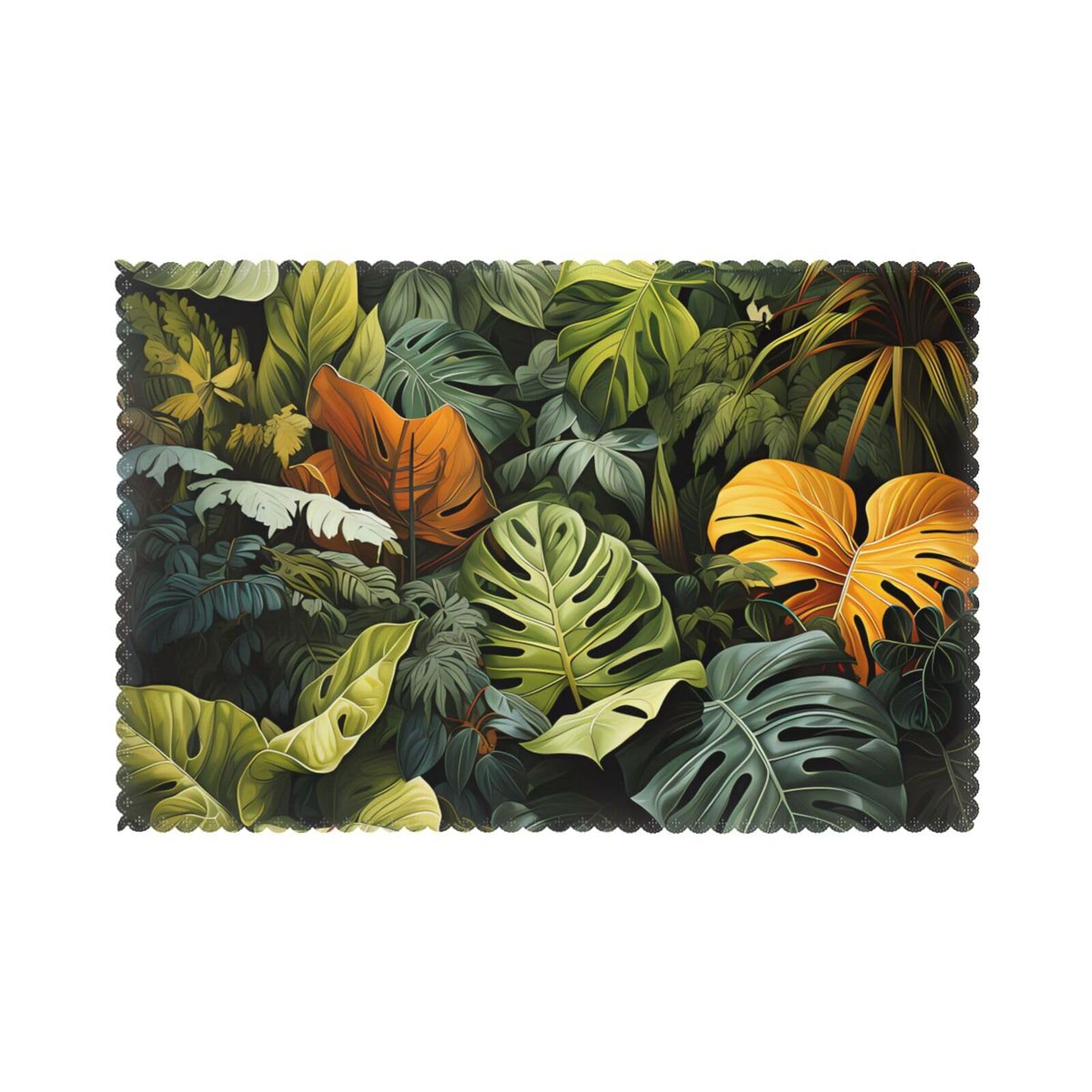 Tropical Rainforest Palm Leaves Placemat set of 6, oil-proof and insulated dining table placemats, washable and wipeable.