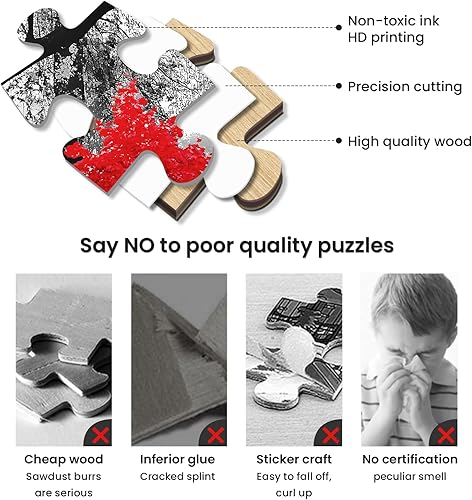 Miniatura 3 de najiaxiaowu Rompecabezas clásico para adultos, rompecabezas de madera de 1000 piezas, puente blanco y negro y árbol rojo, decoración moderna