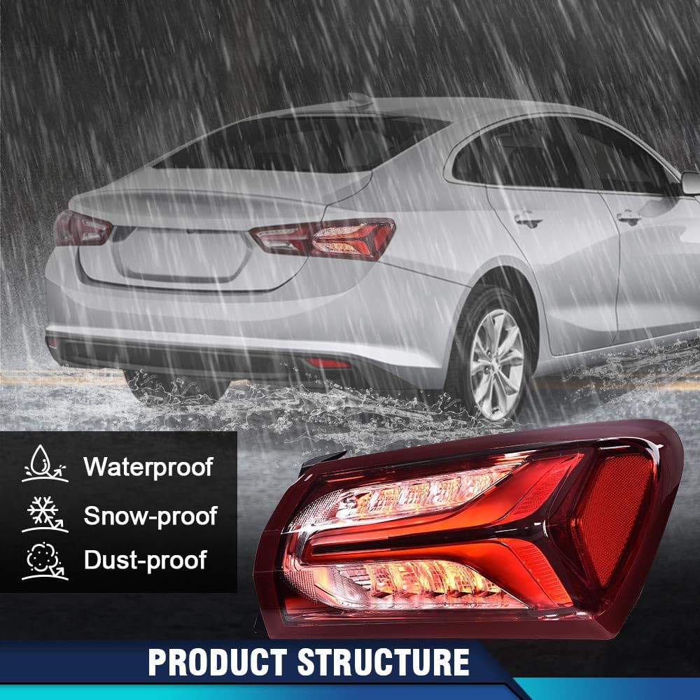 PIT66 LED Type Tail Light Lamp Outer Replacement Compatible with Chevy Malibu 2019-2022 84595943 RH Passenger Side Rear Lights Assembly Luz Trasera