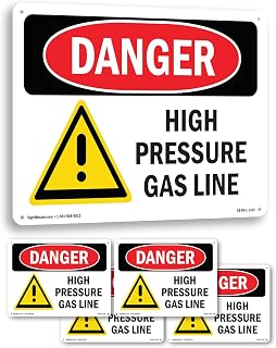 High Pressure Gas Line OSHA Danger Rigid Plastic Sign 10 Inch x 7 Inch - 5 Pack