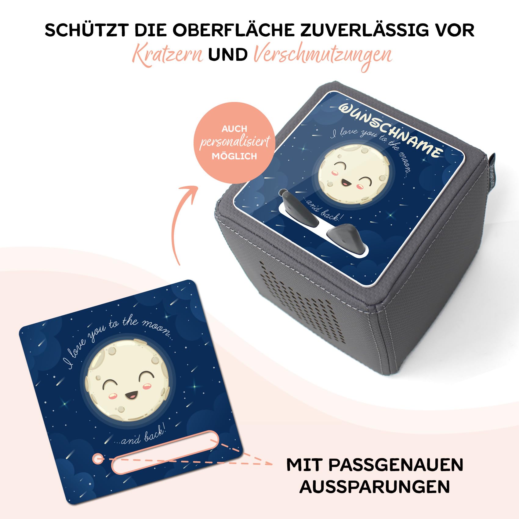 Yabaduu Schutzfolie Für Toniebox Lauscher – Motiv 'To The Moon', Nachtleuchtend, Passgenau & Selbstklebend (0,24 Mm Stark, Kratzfest)