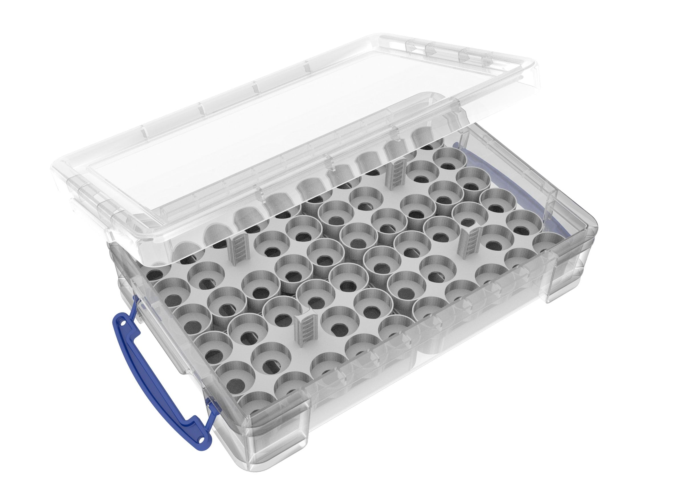 Feldherr paint racks + token trays compatible with 4L Really Useful Boxes - 56 Citadel Paint Pots (12 ml) + game material, Color:Grey, Really Useful Boxes:Box 4 l included