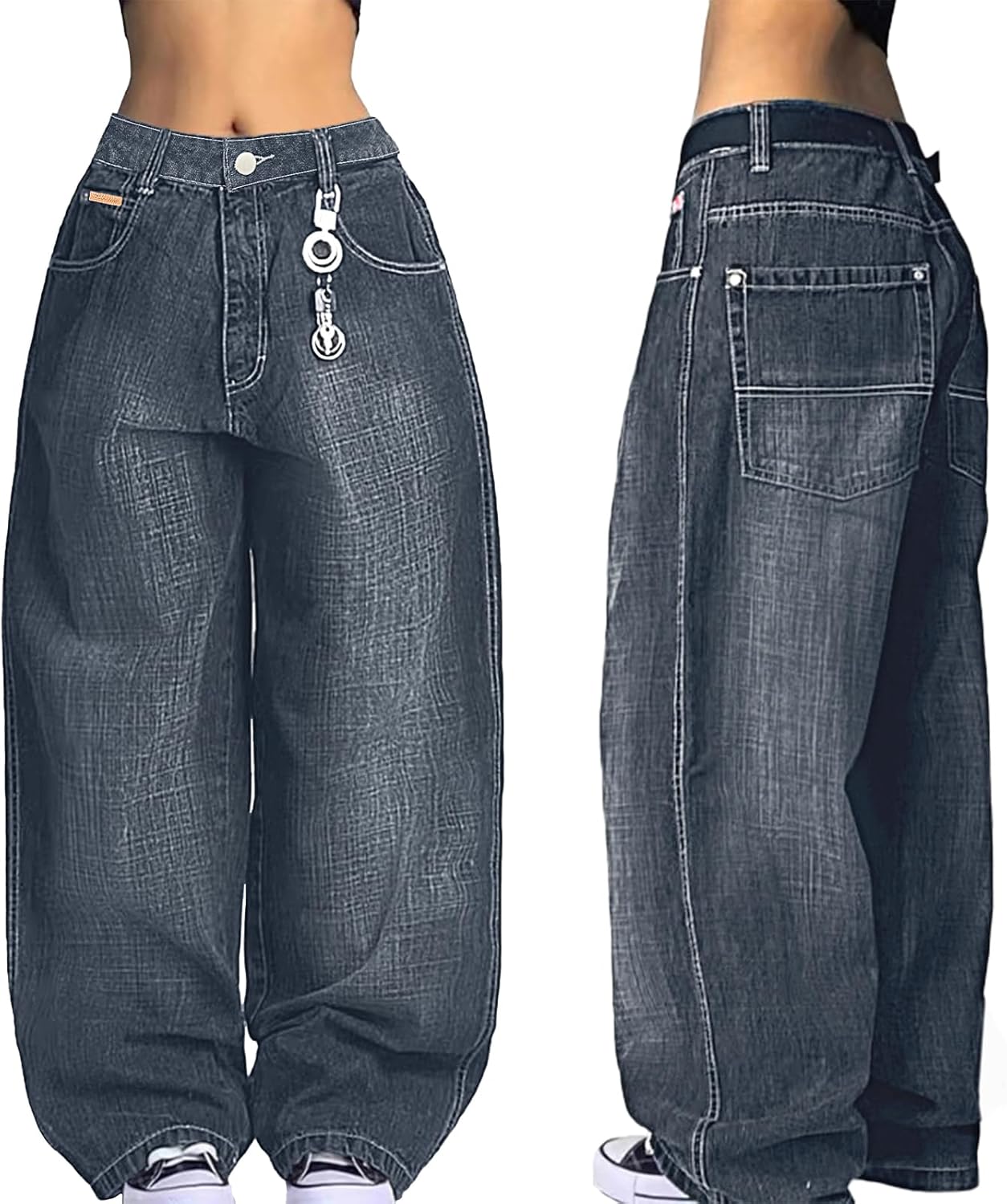 EMMIOL Women Boyfriends Hip Hop 90s Vintage Baggy Jeans Loose Denim Pants Mid-Low Waist Jeans