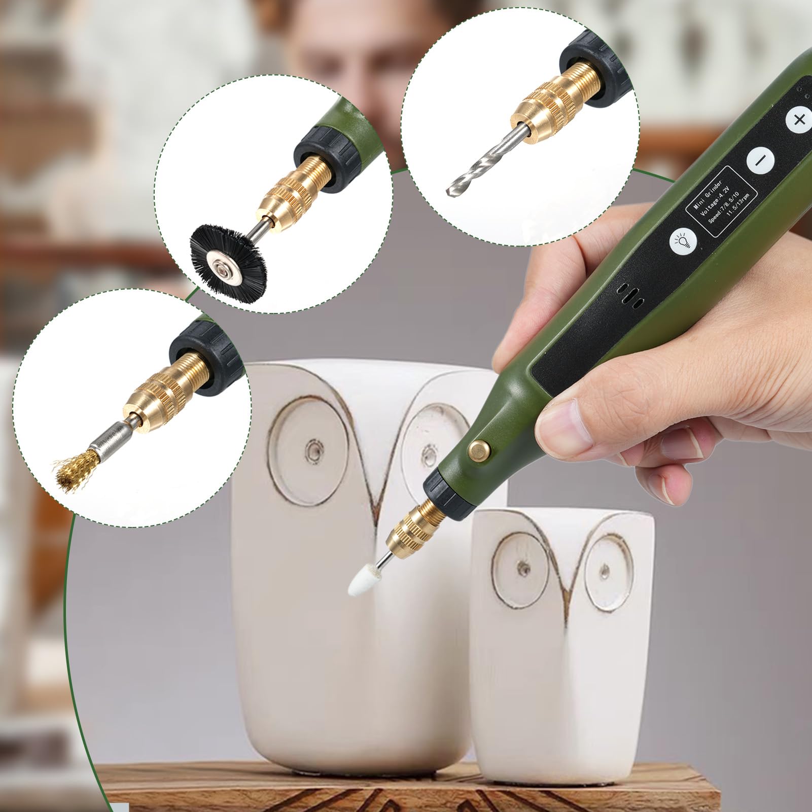 Mini Rotary Tool Kit 5-Speed Multi-Purpose Rotary Tool Set Carving Sanding Grinding Polishing forCrafts (Zielony)