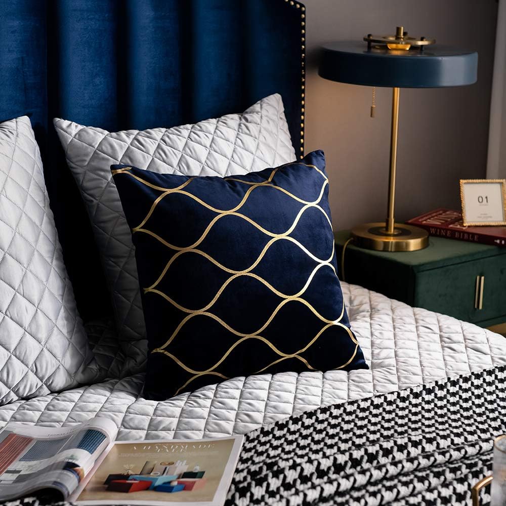 Gold Velvet Throw Pillow Covers Navy: 2 Pack 16x16 Inch Square Decorative Pillow Cases for Bedroom Sofa Couch Living Room - Image 8