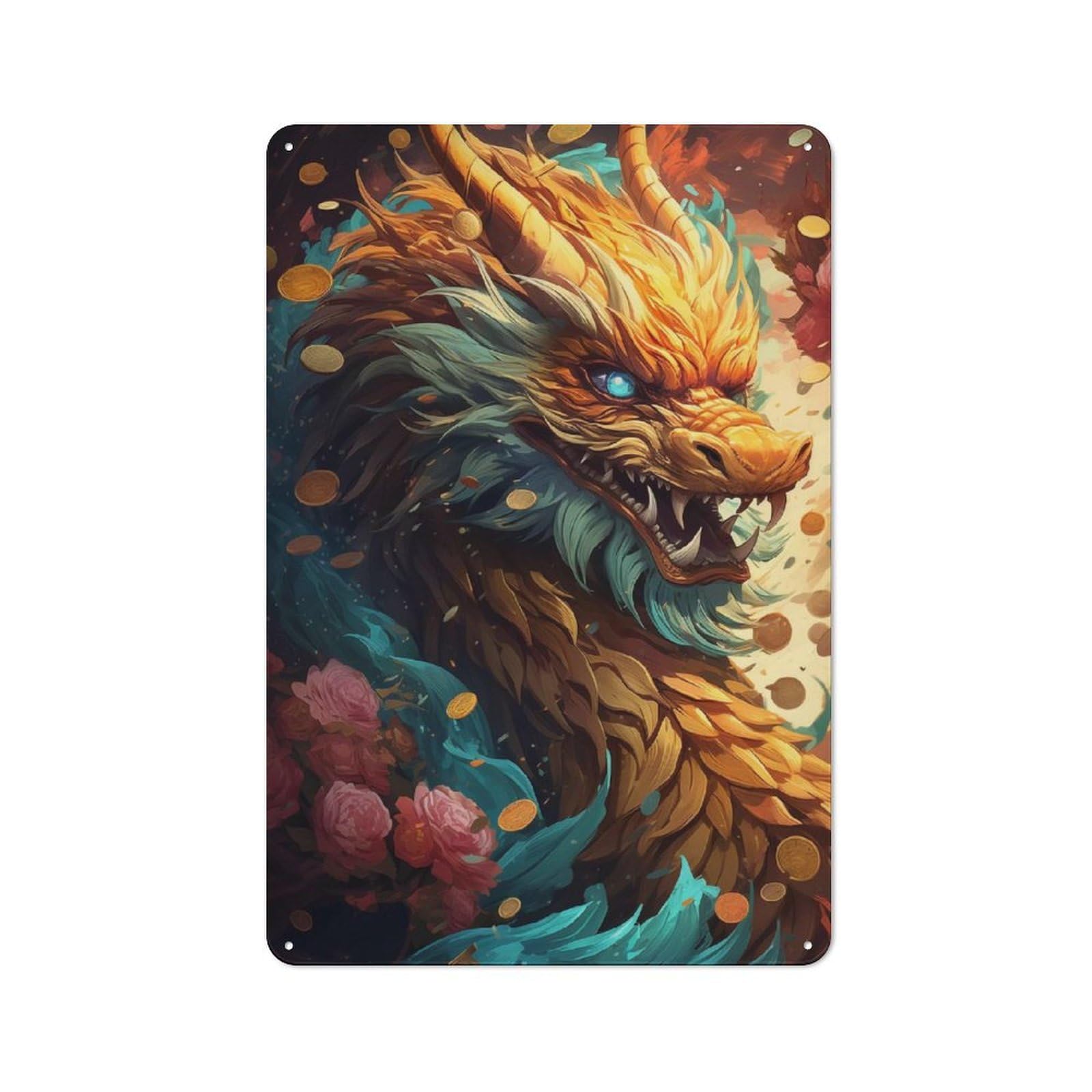Junmoney Chinese Dragon Vintage Tin Wall Plaque 30X20cm For Kitchen Or Home Bar, For Vintage Wall Decor Fans, For Themed Room Decoration