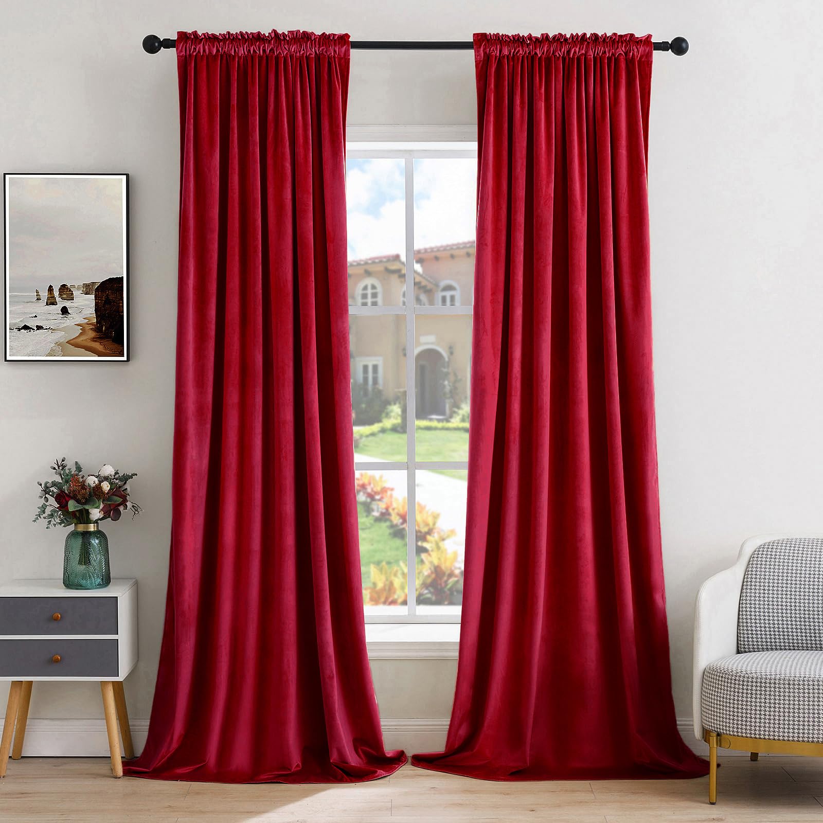 MIULEE Red Blackout Velvet Curtains Drapes 84 Inch Long 52"x84" Bedroom