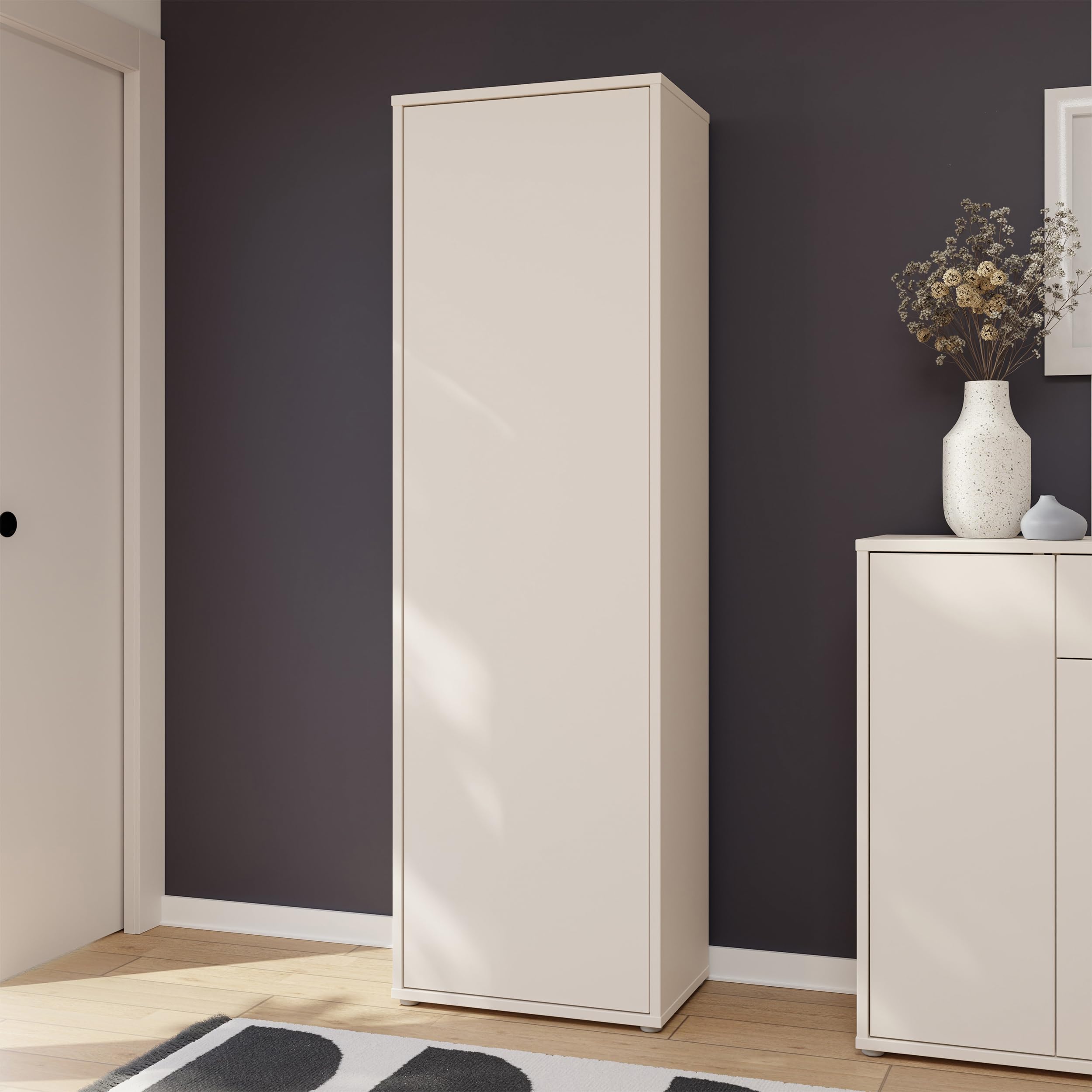 Forte Alice Springs Garderobenschrank 60, Moderne Garderobe mit Kleiderstange und Einlegeböden, Flur, Holzwerkstoff, Kaschmir Beige, 59,8 xm breit x 191,9 cm hoch x 34,9 cm tief