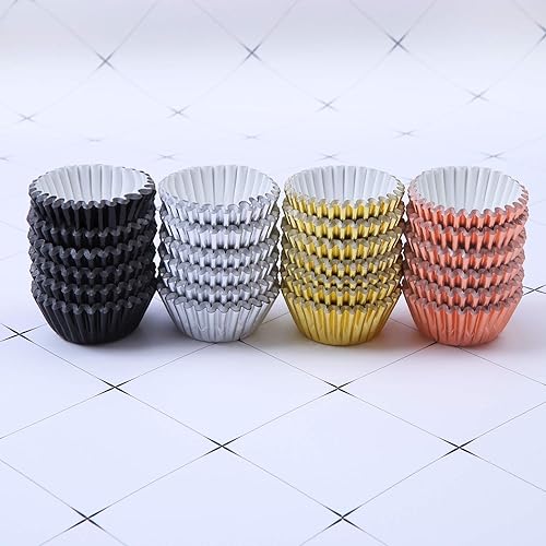 Miniatura 4 de Elcoho 600 piezas de 1.25 pulgadas de tamaño mini metálico para magdalenas, cajas de papel para magdalenas, tazas para hornear