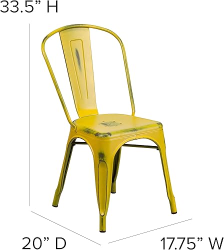 Miniatura 2 de EMMA + OLIVER Silla apilable de metal amarillo envejecido de grado comercial para interiores y exteriores