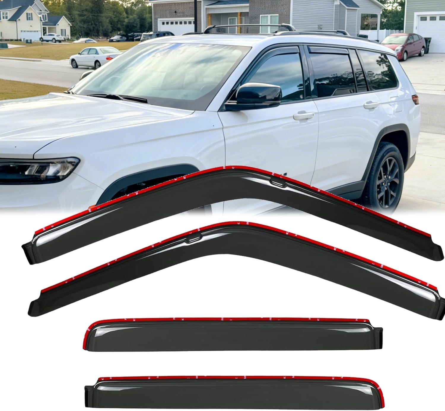 4pcs Original in Channel Style Window Rain Guards Shield Side Wind Deflectors Vent Window Visors Fit for 2021-2025 Jeep Grand Cherokee L 194335