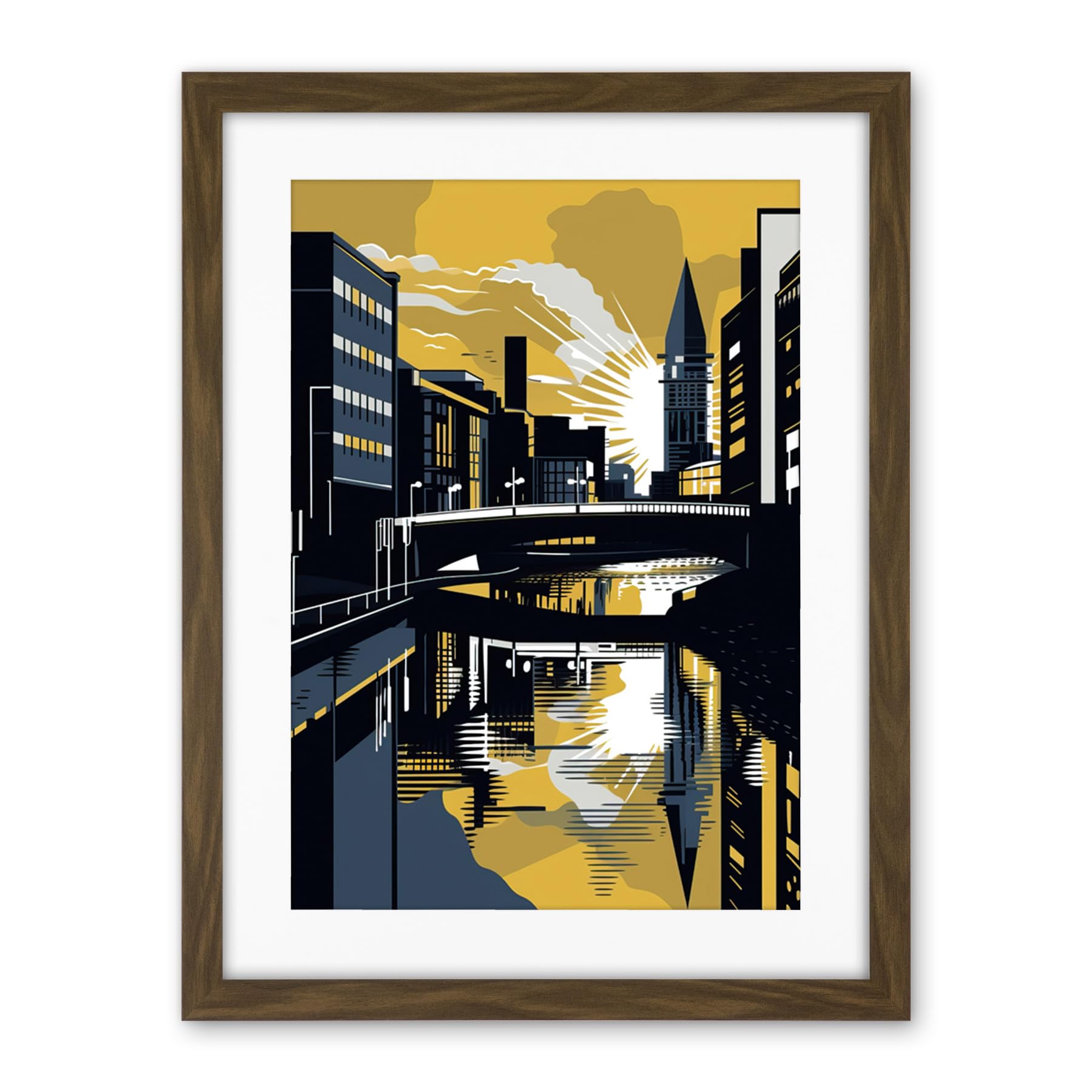Artery8 Glasgow Scotland River Cityscape Sunrise Geometric Artwork Framed Wall Art Print 18X24 Inch