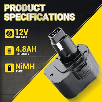 2-Pack 12V 4.8Ah NiMH Replacement for Dewalt DC9071 DE9074 DE9501