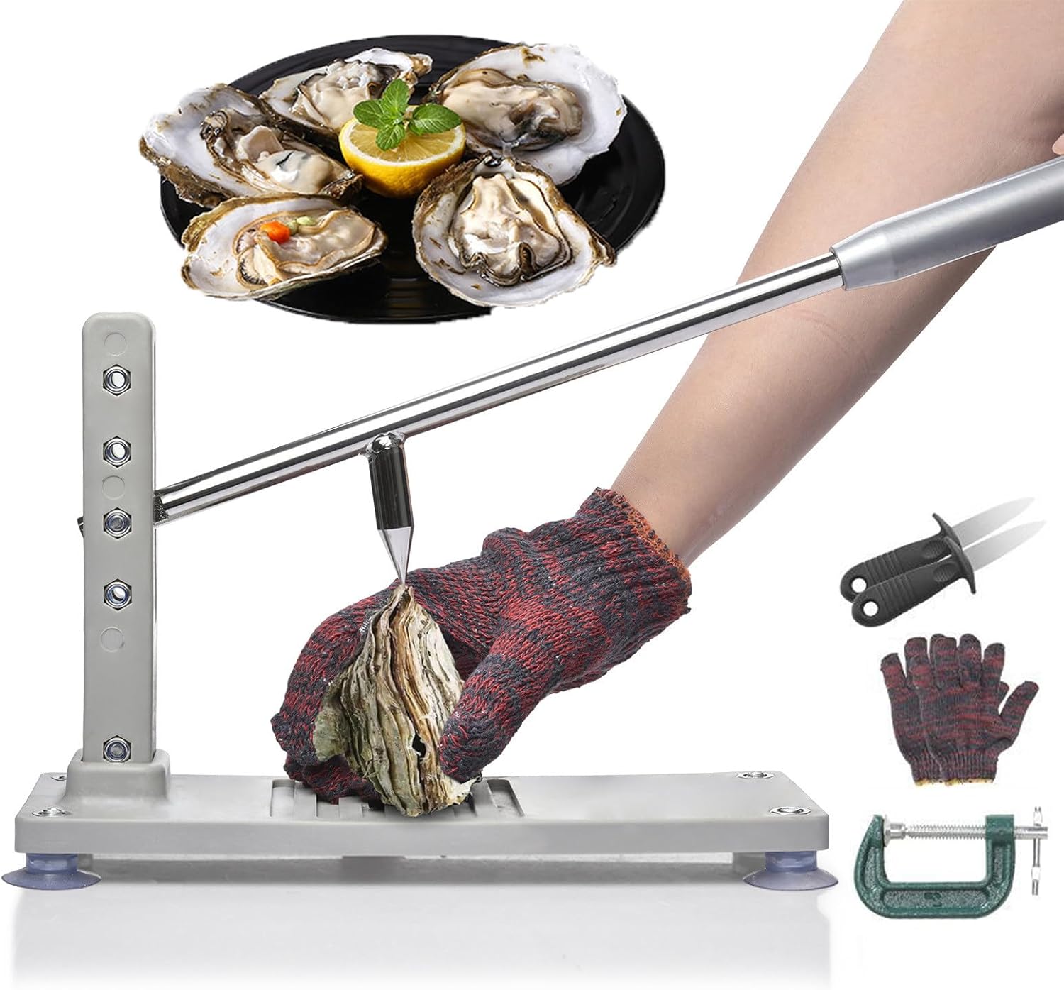 Oyster Shucker Machine - 4-Speed Adjustment, Oyster Shucker Tool Set, Seafood Tools, Oyster Clam Opener Machine, for Open Oysters Abalone Shellfish