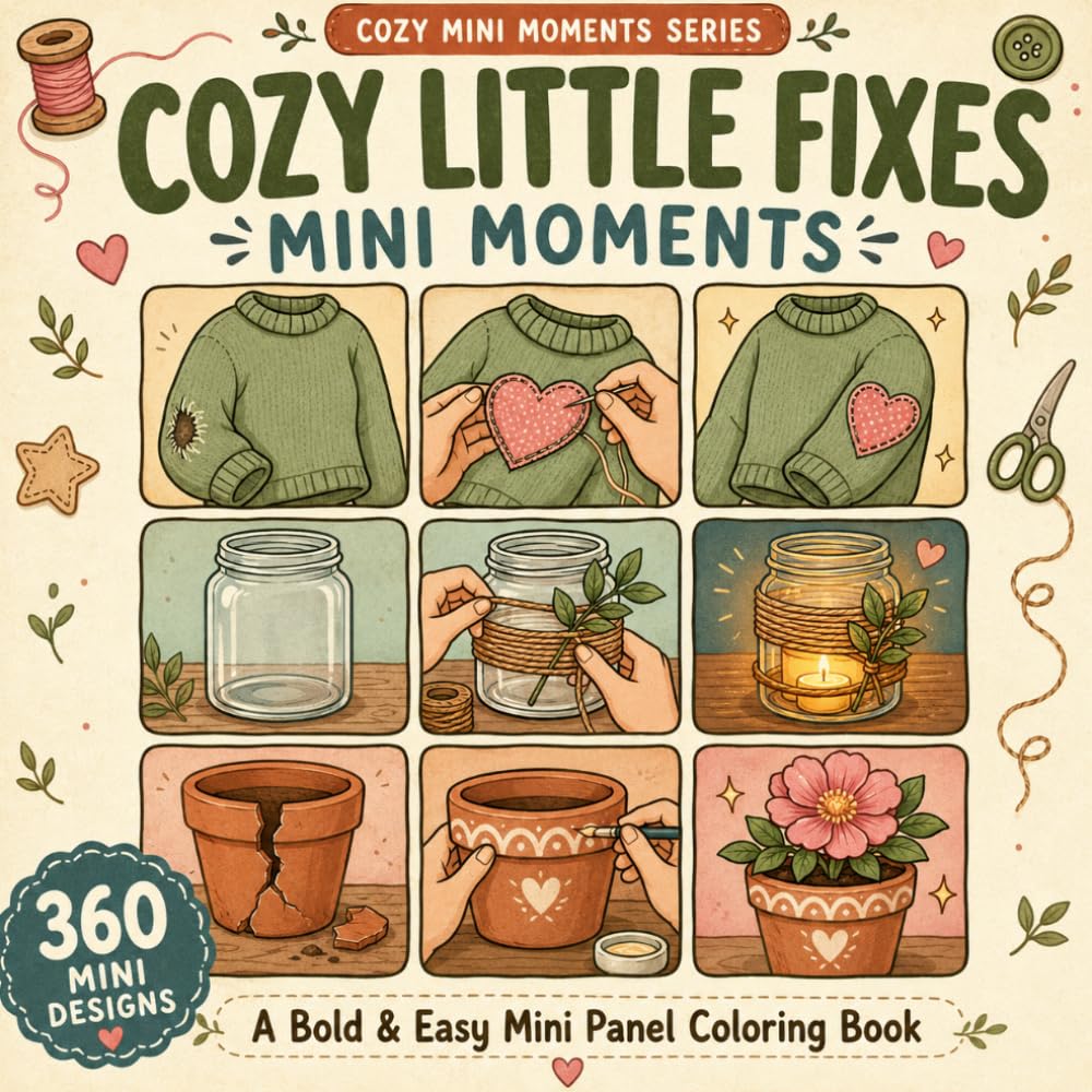 Cozy little fixes Mini Moments: A Bold & Easy Mini Panel Coloring Book of Cozy Mending, Upcycling and Satisfying Little Transformations (Cozy Mini Moments)
