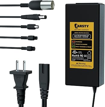 Carsty 42V Electric Scooter & Hoverboard Charger for Gotrax, Jetson, Segway, Ninebot, Swagtron | UL Certified with 5-in-1 Universal Plug Set