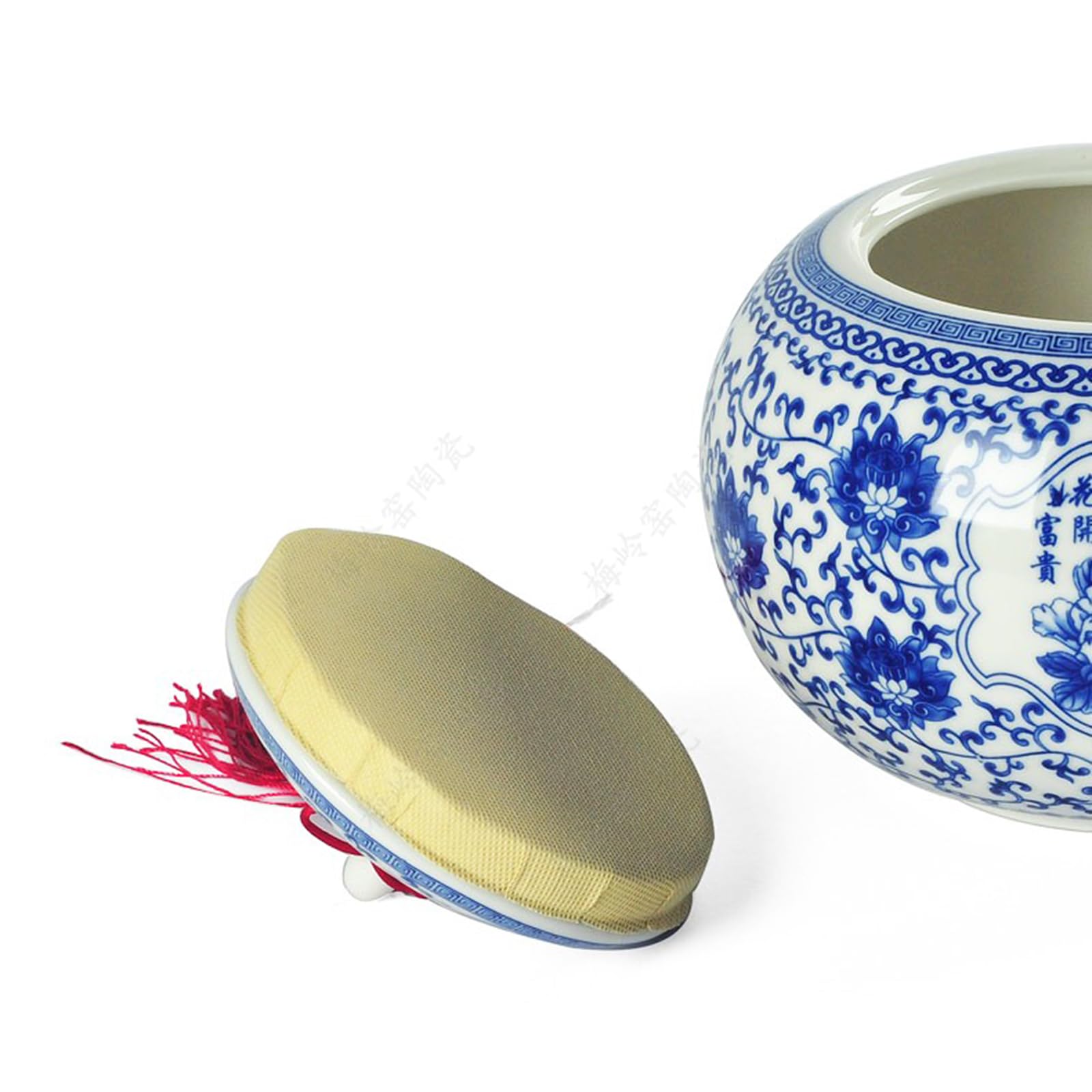 Grande urna per ceneri umane, grande urna in ceramica per animali domestici, barattolo sigillato in ceramica da 3650 ml, con motivo dipinto a mano blu e bianco (giallo, 22 cm)