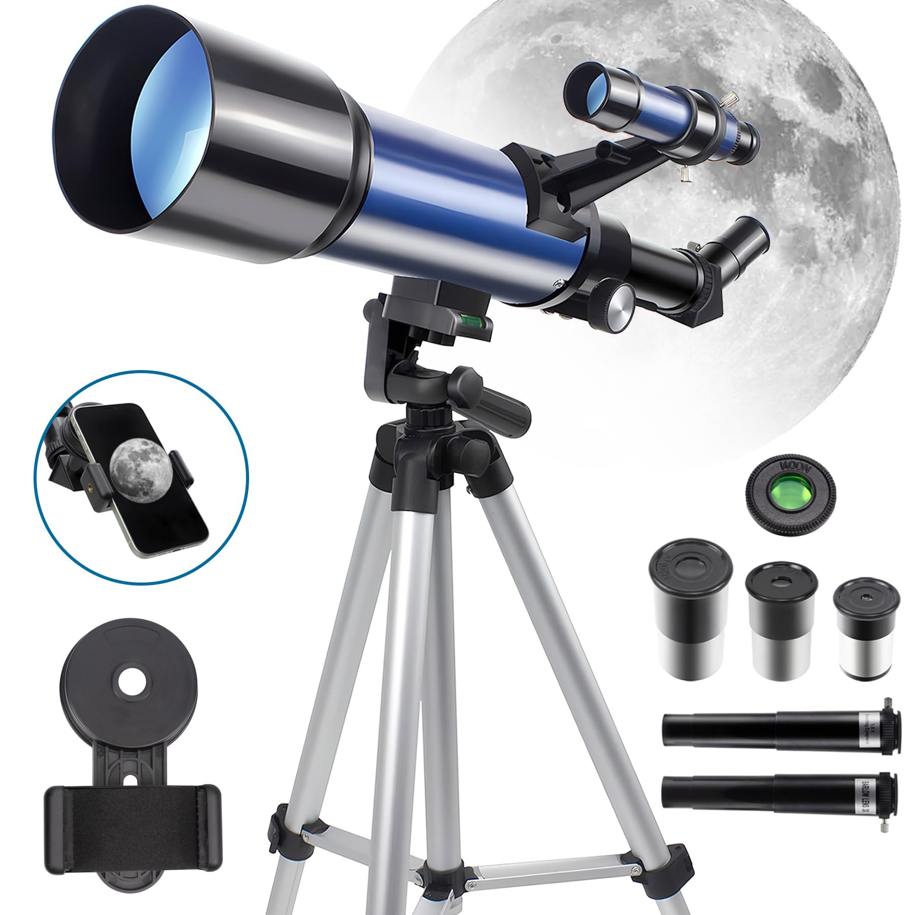 i iwocoTelescope, Telescopes for Adults Kids Beginners, 70mm Aperture 400mm Astronomy Telescope, Fully Multi-Coated Optics HD Telescopes with Adjustable Tripod, Phone Adapter and More