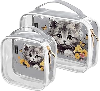 2Pcs Cat Butterfly Flower Cosmetic Bags,Clear...