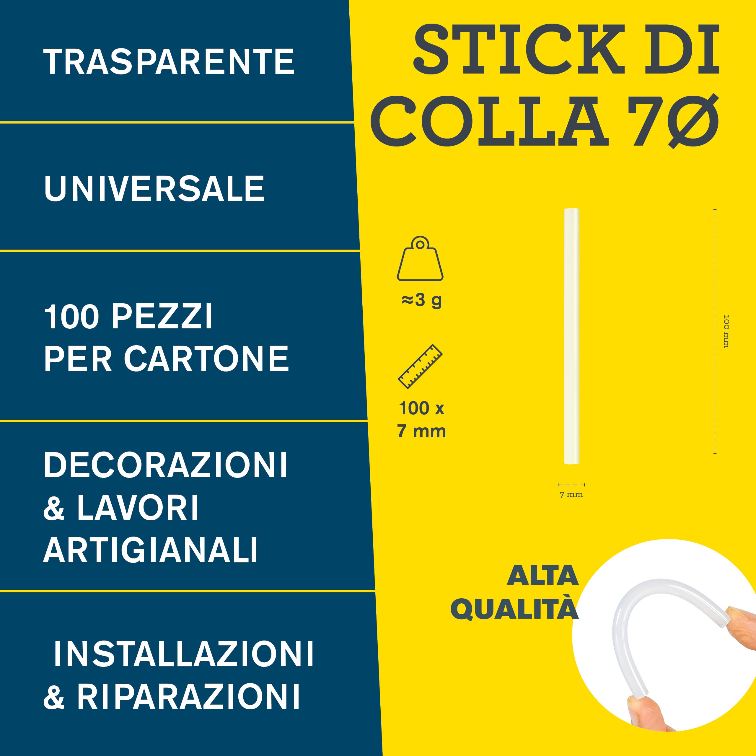 RAPID Confezione da 100 Stick di Colla Universale Trasparente e Priva di Solventi, Contiene Alti Livelli di Resina, Adatta ad Artigianato e Piccole Riparazioni, 7mm - Ø7 x 100mm