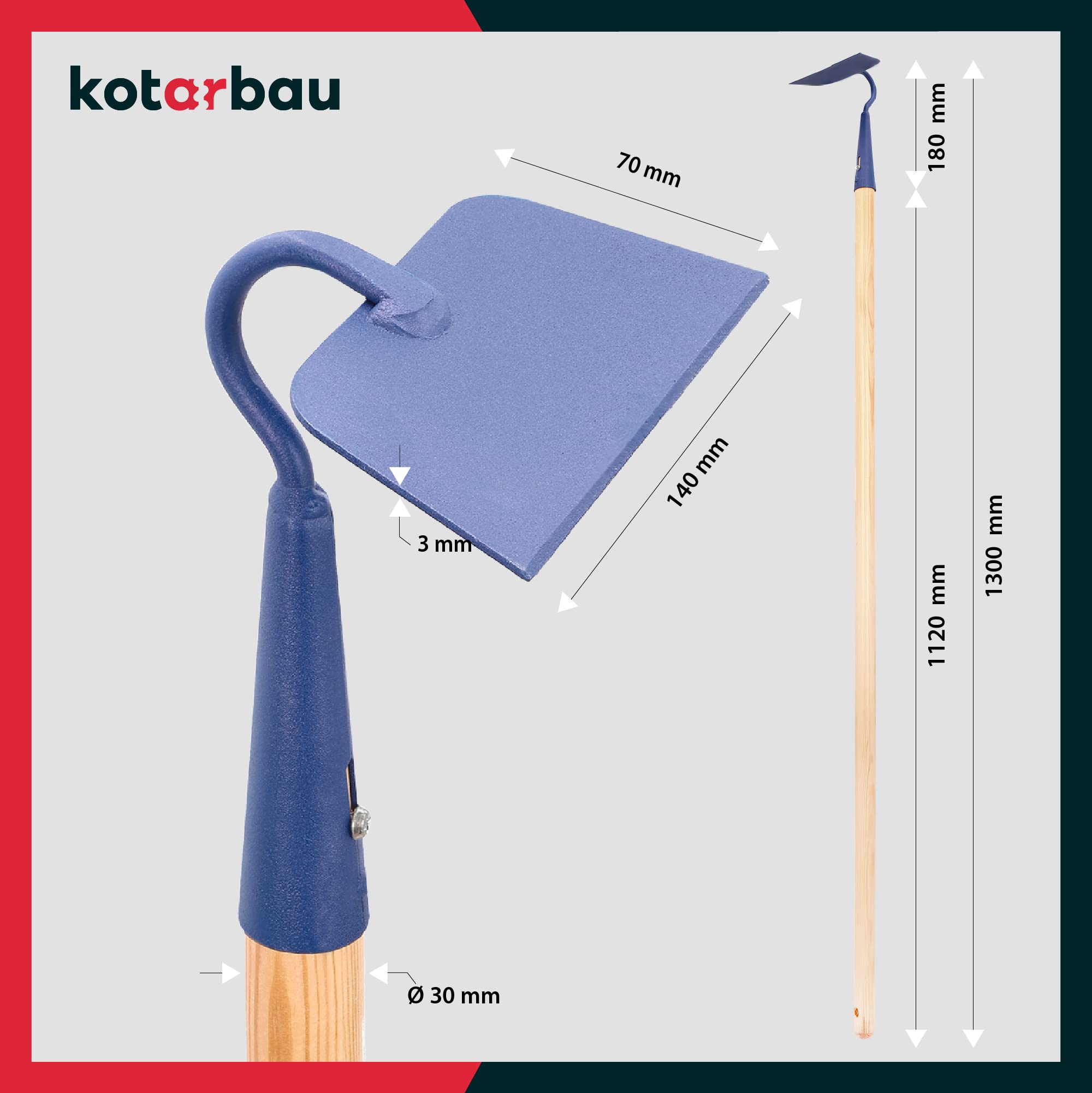 KOTARBAU® Binette 70 x 140 cm Forme Trapézoïdale Houe avec Manche en Bois 130 cm Accessoire de Jardin Outil de Jardinage Accessoires de Plantation