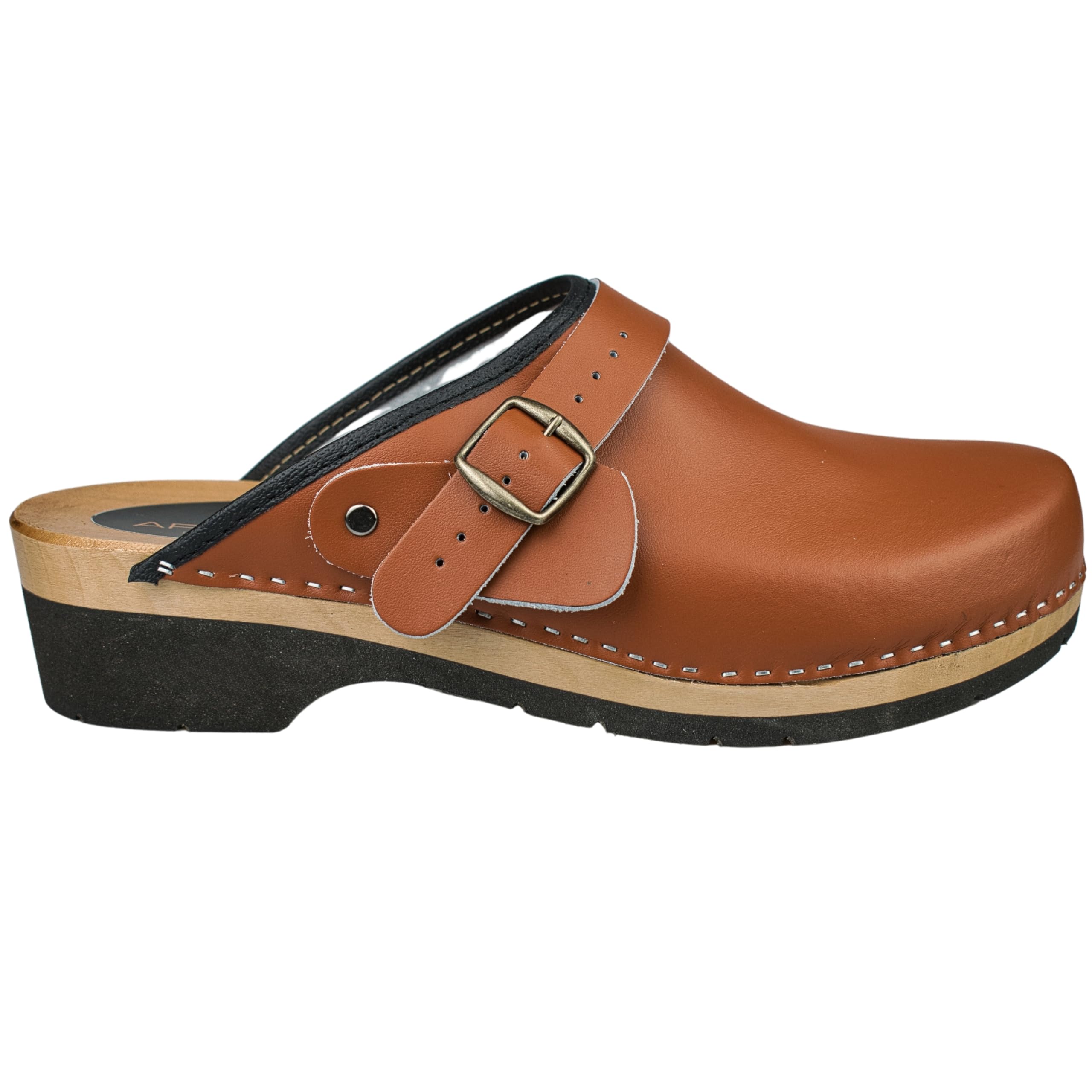 APREGGIO Zuecos de madera para hombre, zapatos de madera de piel, prácticos zuecos de jardín, ergonómicos para hombre