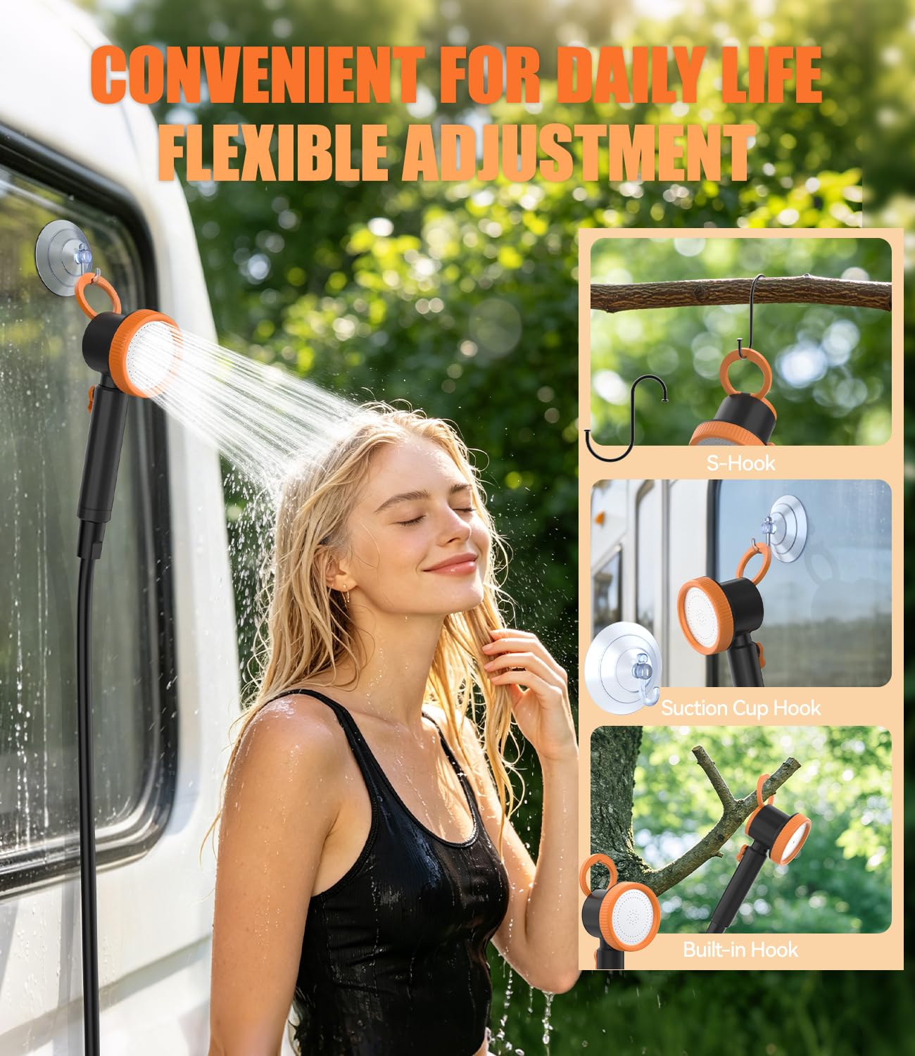 Kit Douche de Camping Portable, Pompe de Douche Électrique 8000mAh Rechargeable, Imperméable, 4 Modes 5 Vitesses Réglables, Camping Douche pour Extérieure Randonnée Plage Animaux