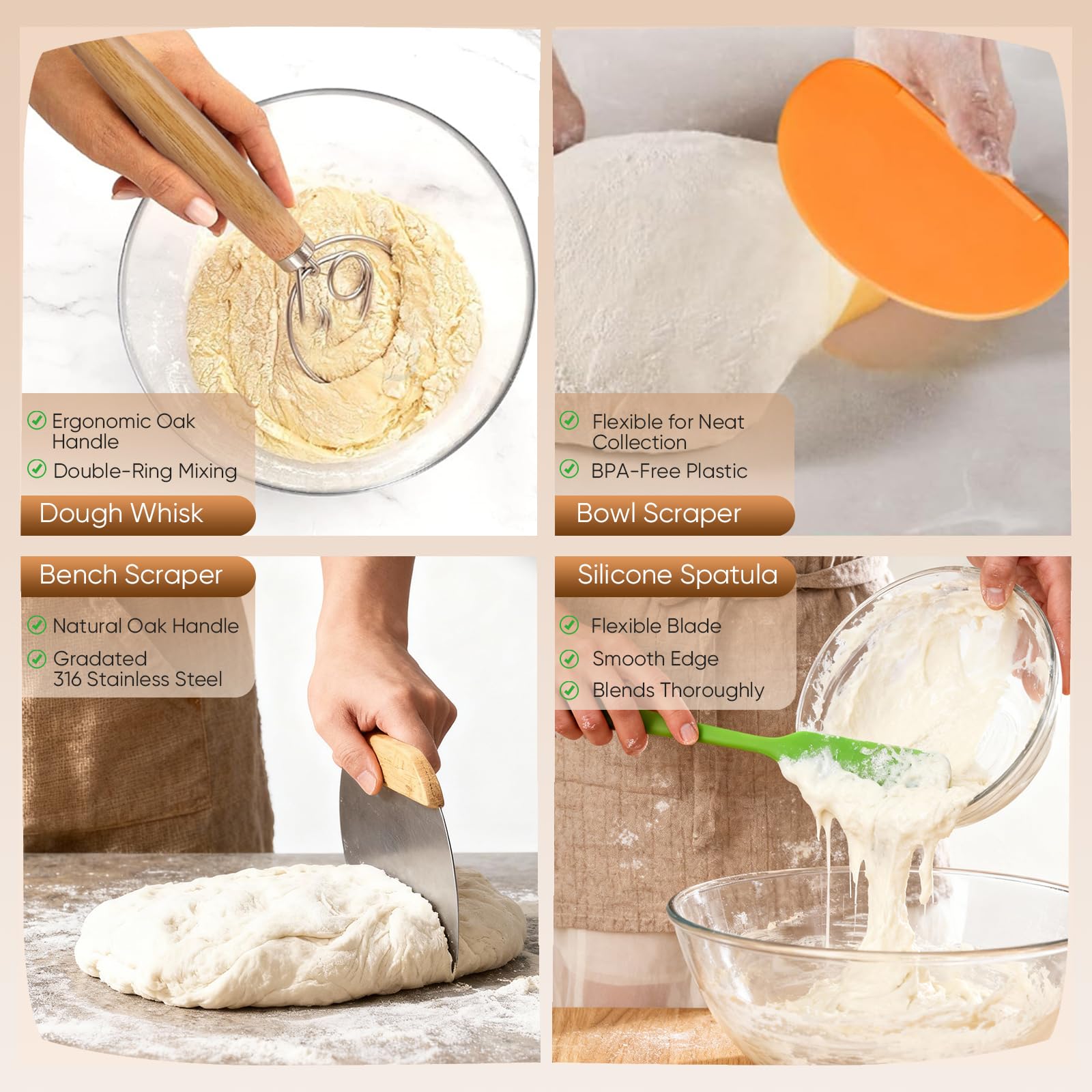 Banneton Pour Pain 21 Pièces - Kit Boulangerie Levain avec 2 Panières Fermentation Rond 23cm et Ovale 25cm, Pot Verre 900ml, Lame à Pain, Tapis Cuisson - Accessoires Cuisine pour Débutants