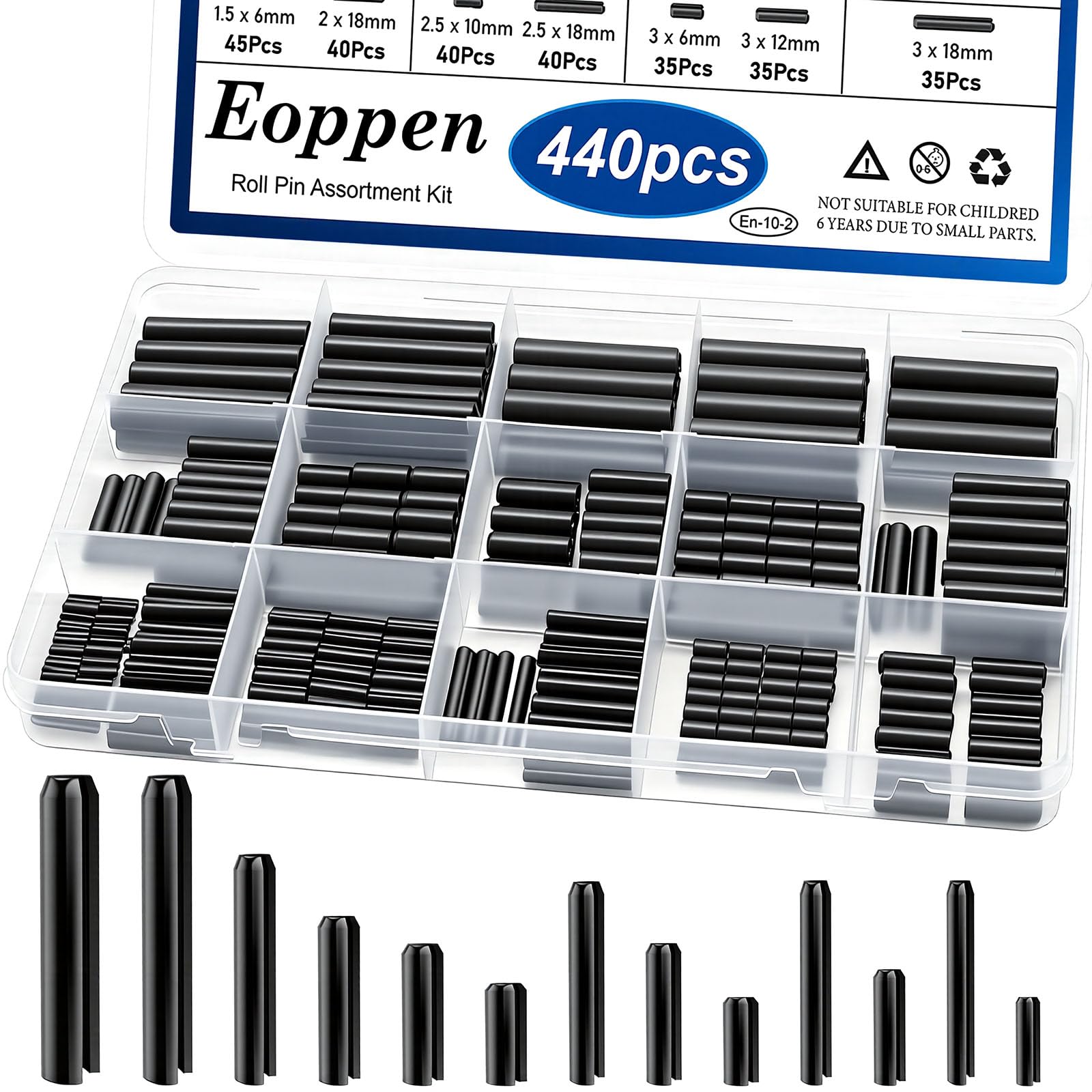 Roll Pin Assortment Set - 230pcs SAE Steel Pins -8