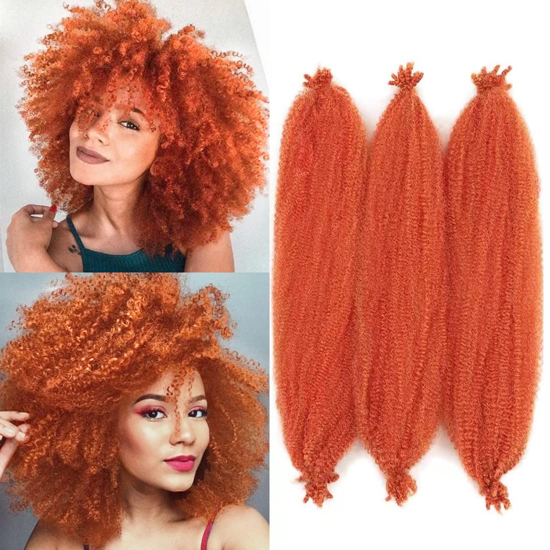 Marley Hair Orange Spring Twist Hair Marley Twist Braiding Hair Pre Separated Springy Afro Twist Hair Faux Locs Crochet Hair for Black Women (24 Inch MOrange 3 Pack)