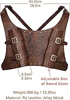 Vista 7 de HZMAN Espada de tótem vikingo medieval, rana ajustable de piel sintética, doble espada, Cosplay Renacimiento LARP