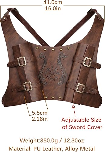 Miniatura 7 de HZMAN Espada de tótem vikingo medieval, rana ajustable de piel sintética, doble espada, Cosplay Renacimiento LARP